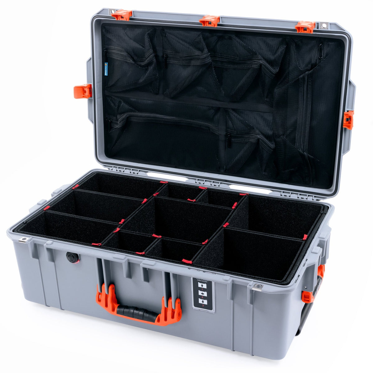 Pelican 1595 Air Case - Silver & Orange Trolley - TrekPak Divider System / Mesh Lid Organizer