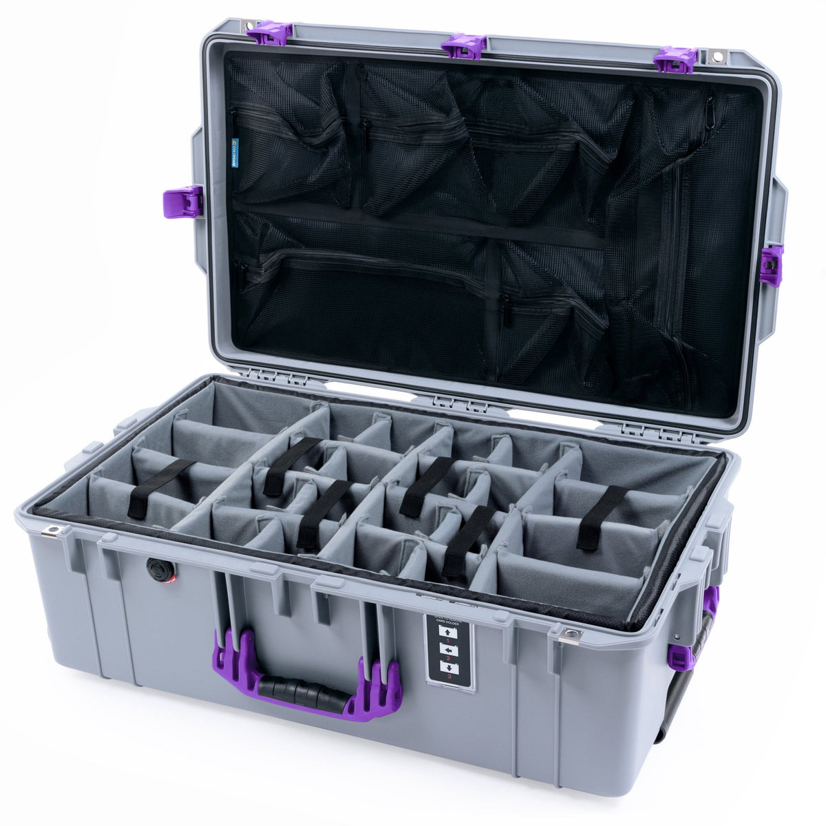 Pelican 1595 Air Case - Silver & Purple - Padded Microfiber Dividers / Mesh Lid Organizer