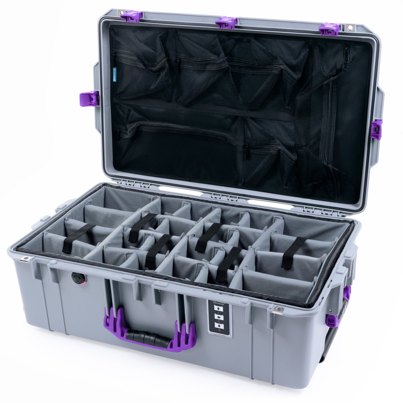 Pelican 1595 Air Case - Silver & Purple - Padded Microfiber Dividers / Mesh Lid Organizer