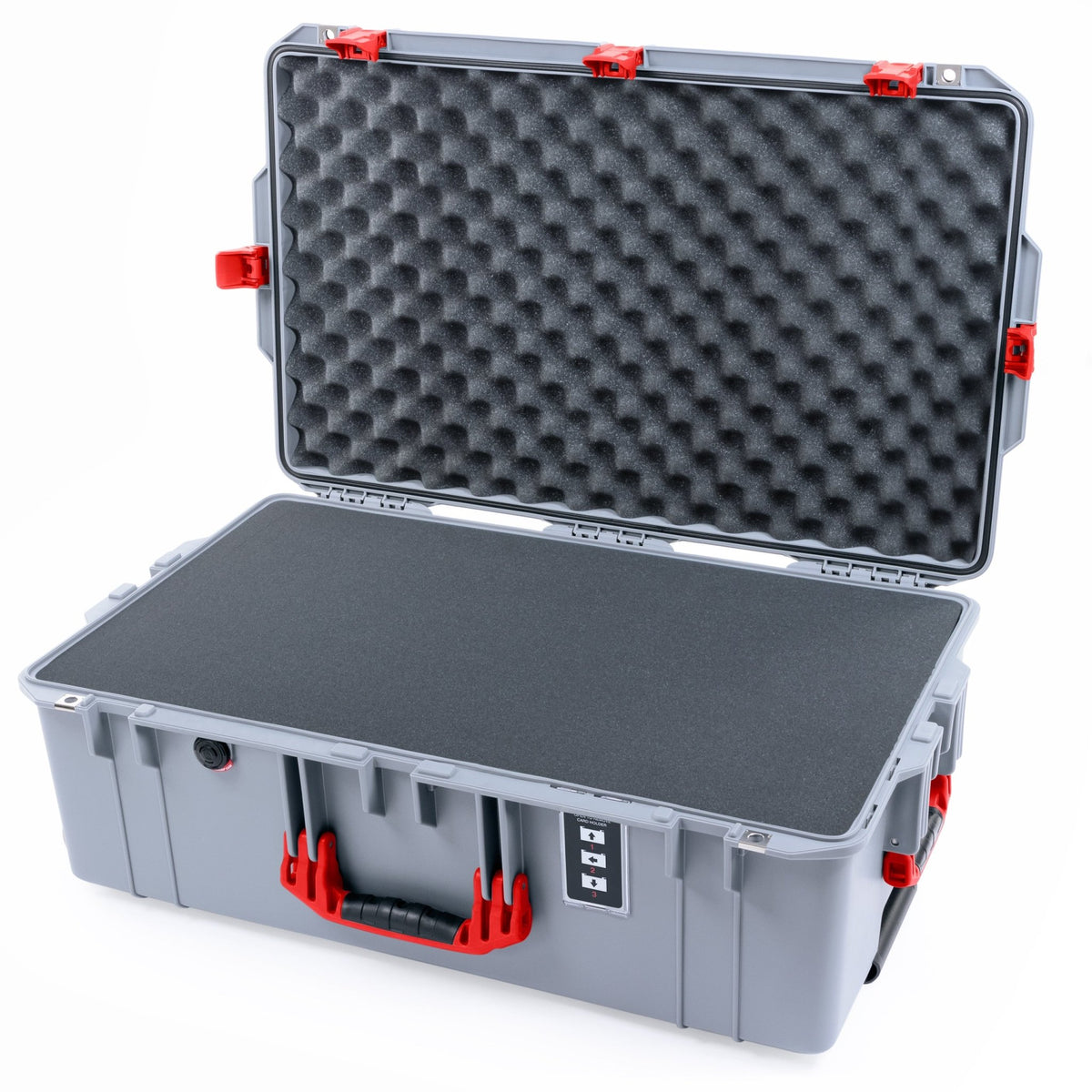 Pelican 1595 Air Case - Silver & Red Trolley - Pick & Pluck Foam / Convoluted Lid Foam
