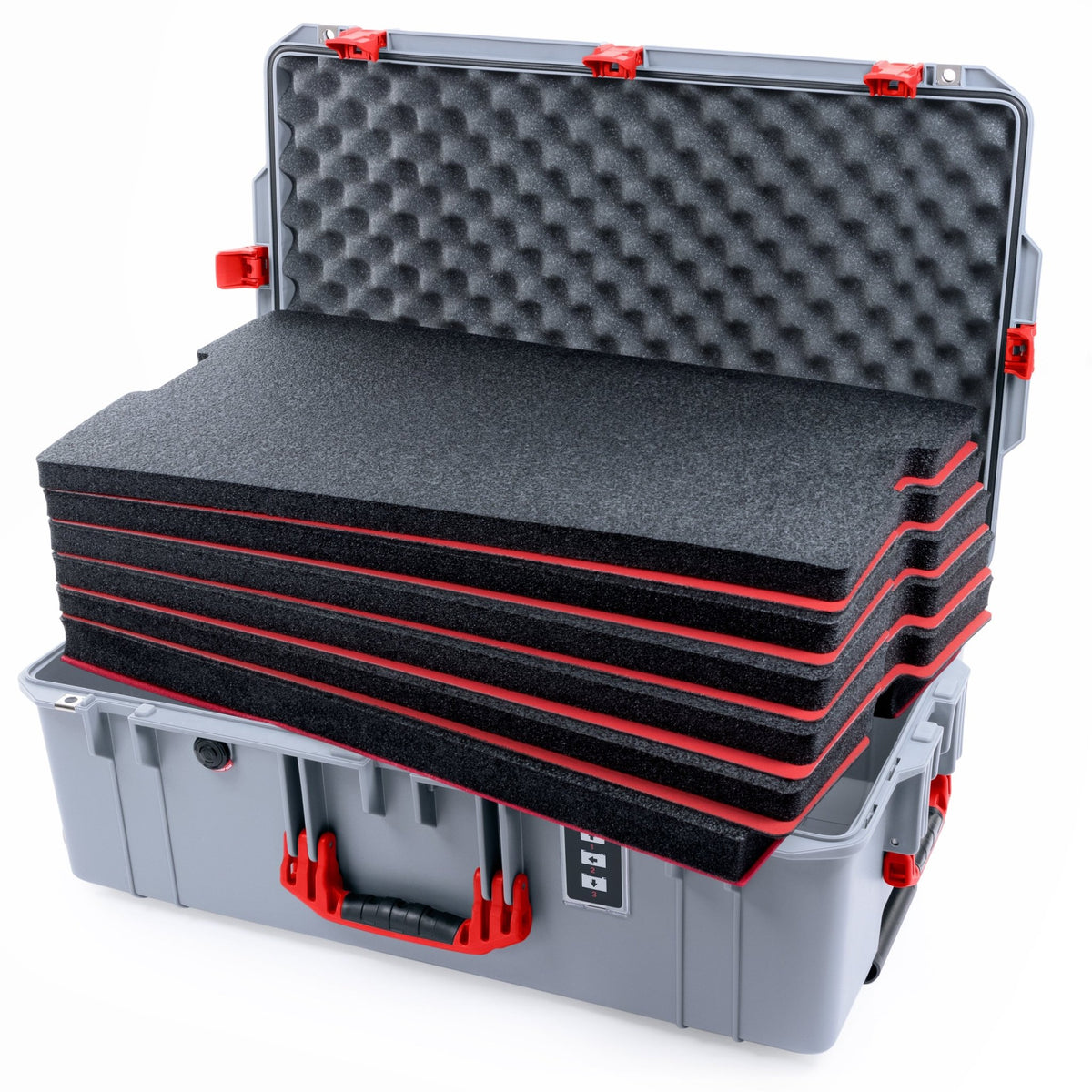Pelican 1595 Air Case - Silver & Red Trolley - DIY Tool Foam Kit / Convoluted Lid Foam