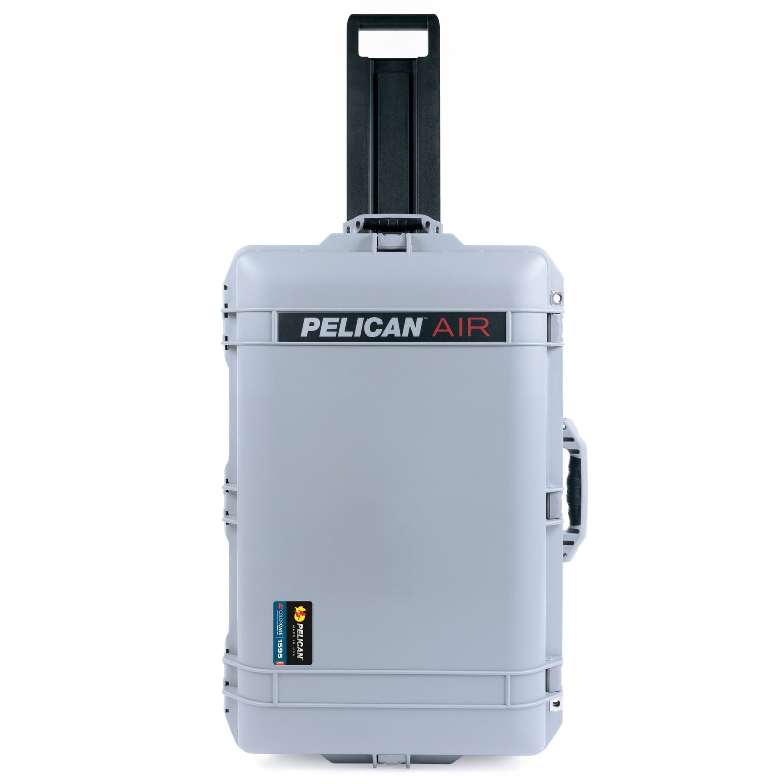 Silver Pelican 1595 Air Case with Silver Handle and Latches - Upright Front View