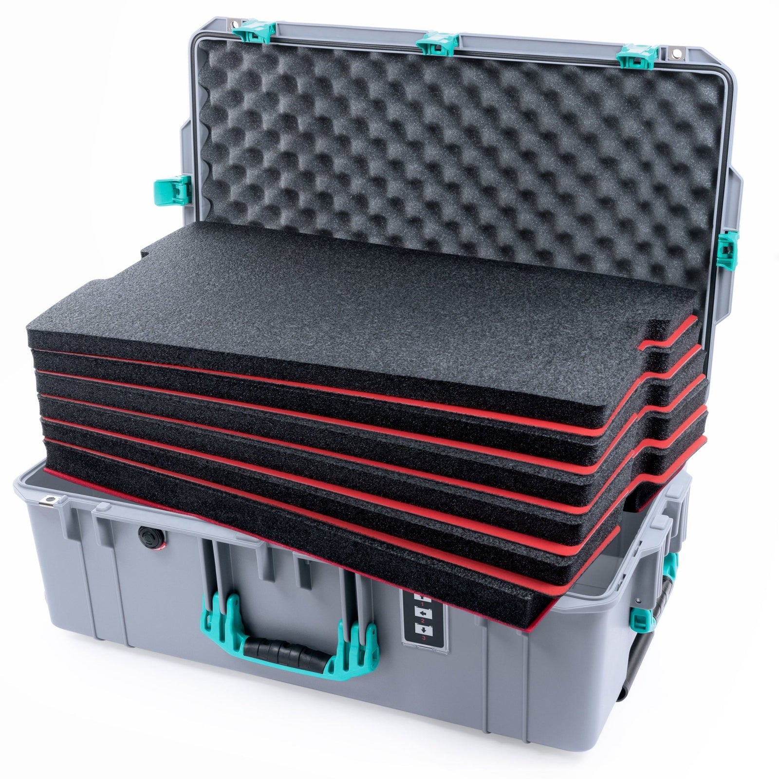 Pelican 1595 Air Case - Silver & Teal Trolley - DIY Tool Foam Kit / Convoluted Lid Foam