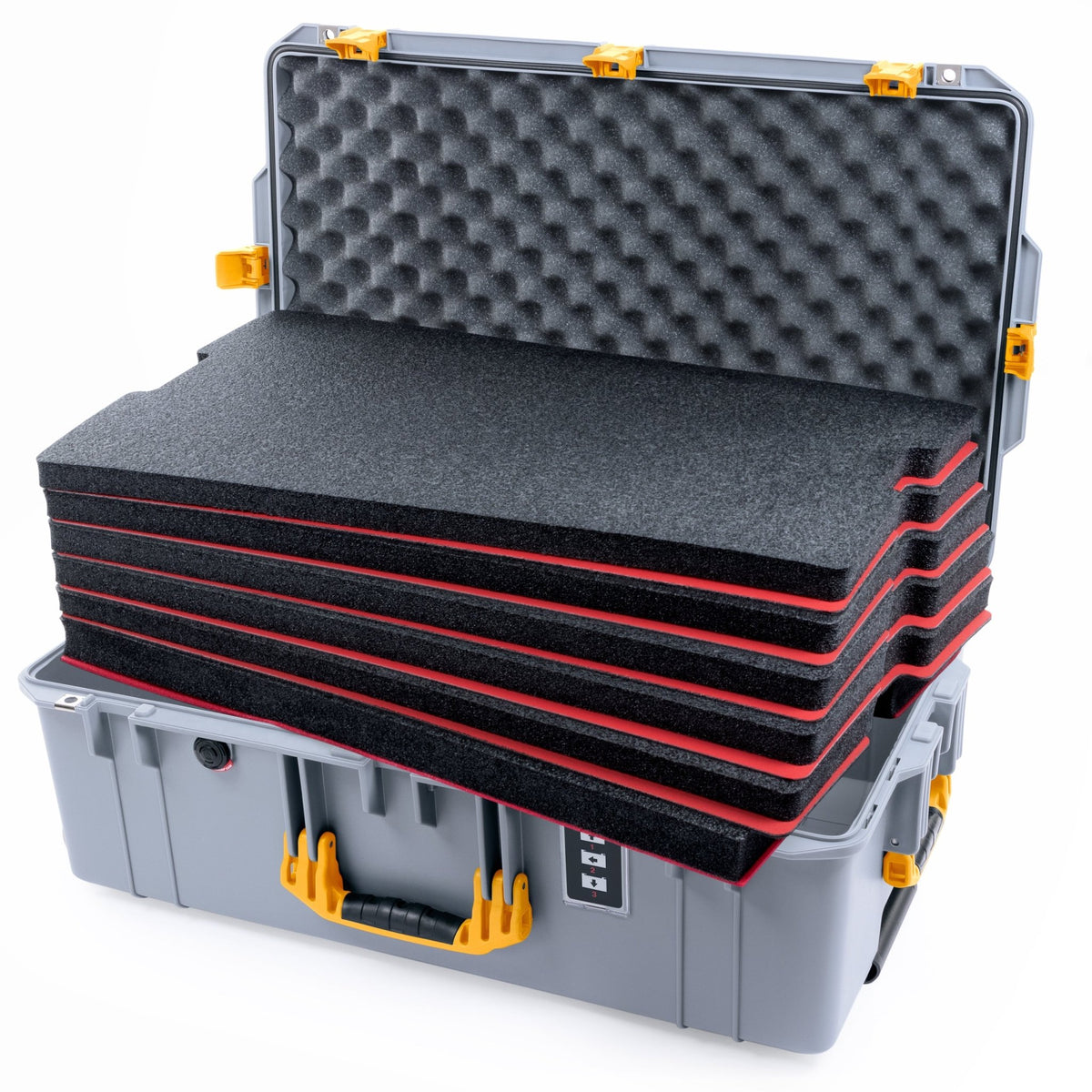 Pelican 1595 Air Case - Silver & Yellow Trolley - DIY Tool Foam Kit / Convoluted Lid Foam