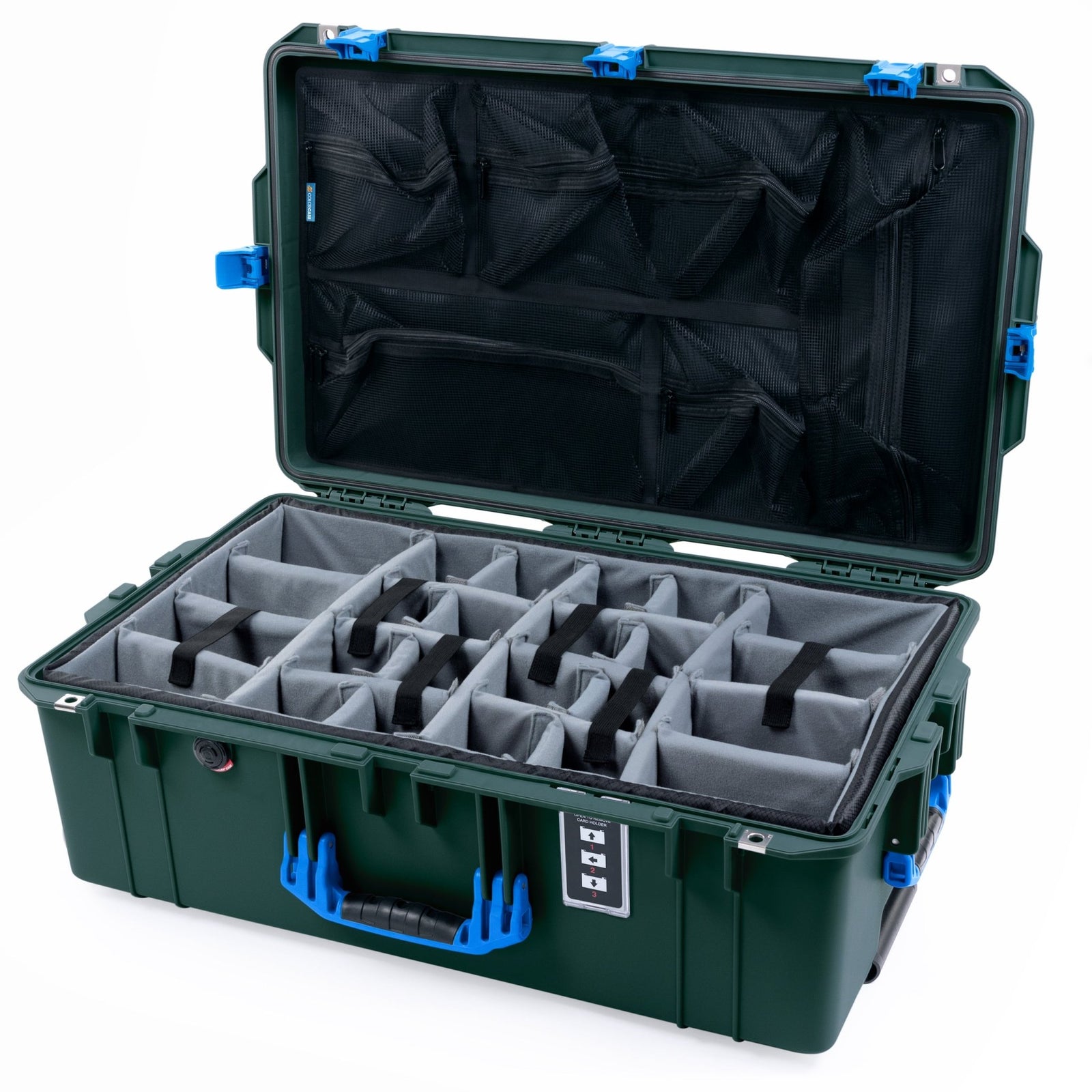 Pelican 1595 Air Case - Trekking Green & Blue Trolley - Padded Microfiber Dividers / Mesh Lid Organizer