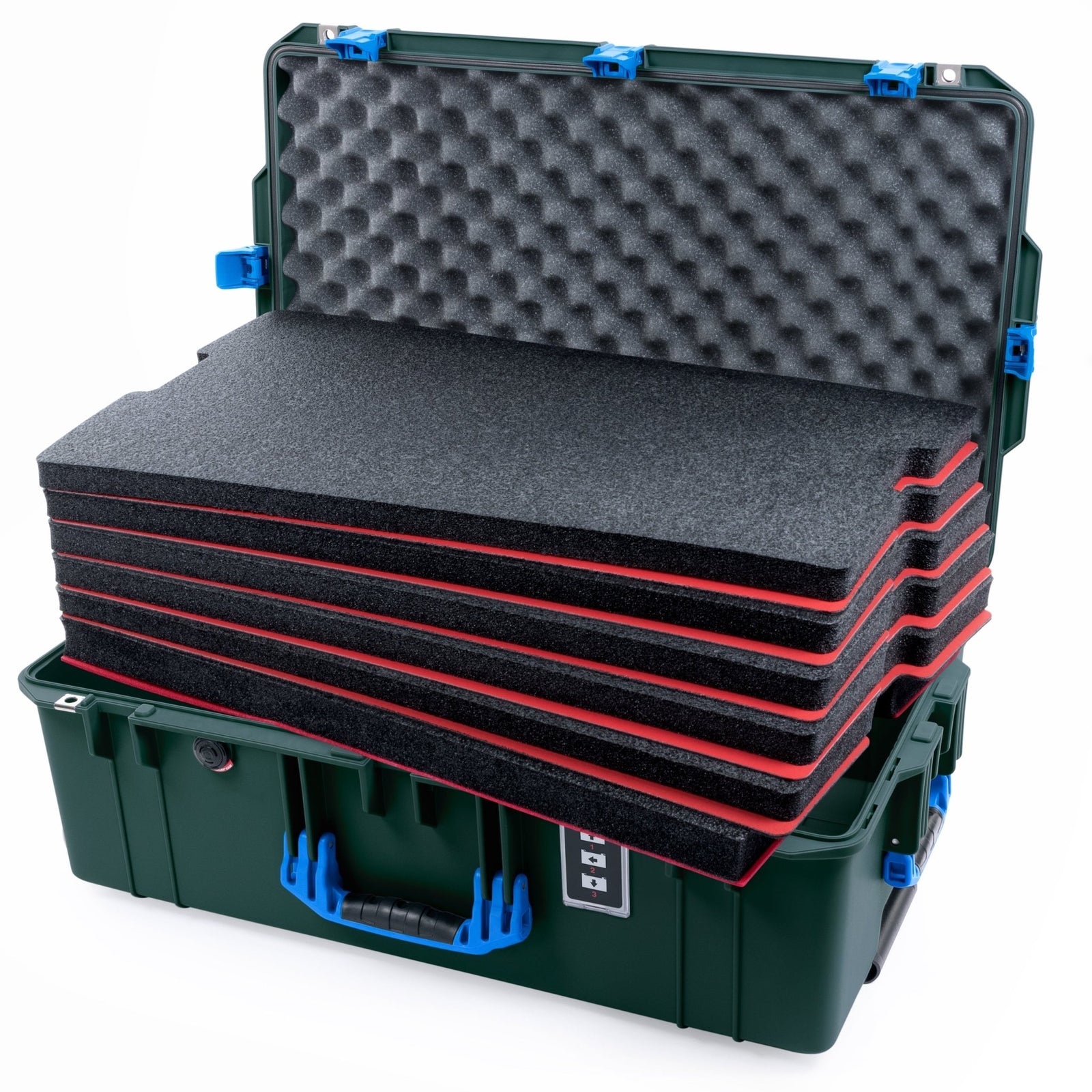 Pelican 1595 Air Case - Trekking Green & Blue Trolley - DIY Tool Foam Kit / Convoluted Lid Foam