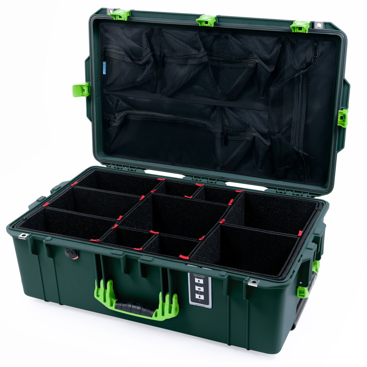 Pelican 1595 Air Case - Trekking Green &amp; Lime Green Trolley - TrekPak Divider System / Mesh Lid Organizer
