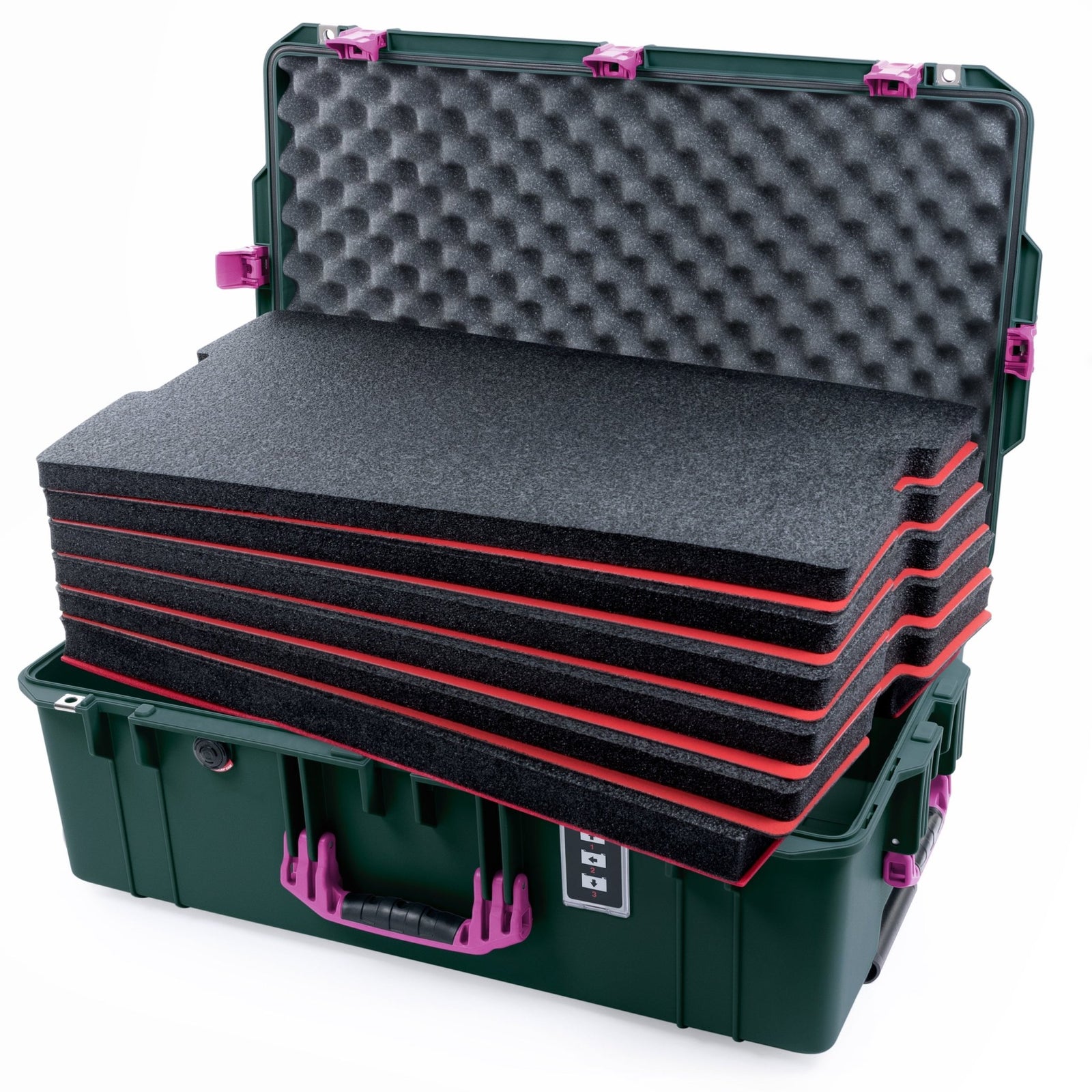 Pelican 1595 Air Case - Trekking Green & Magenta Trolley - DIY Tool Foam Kit / Convoluted Lid Foam