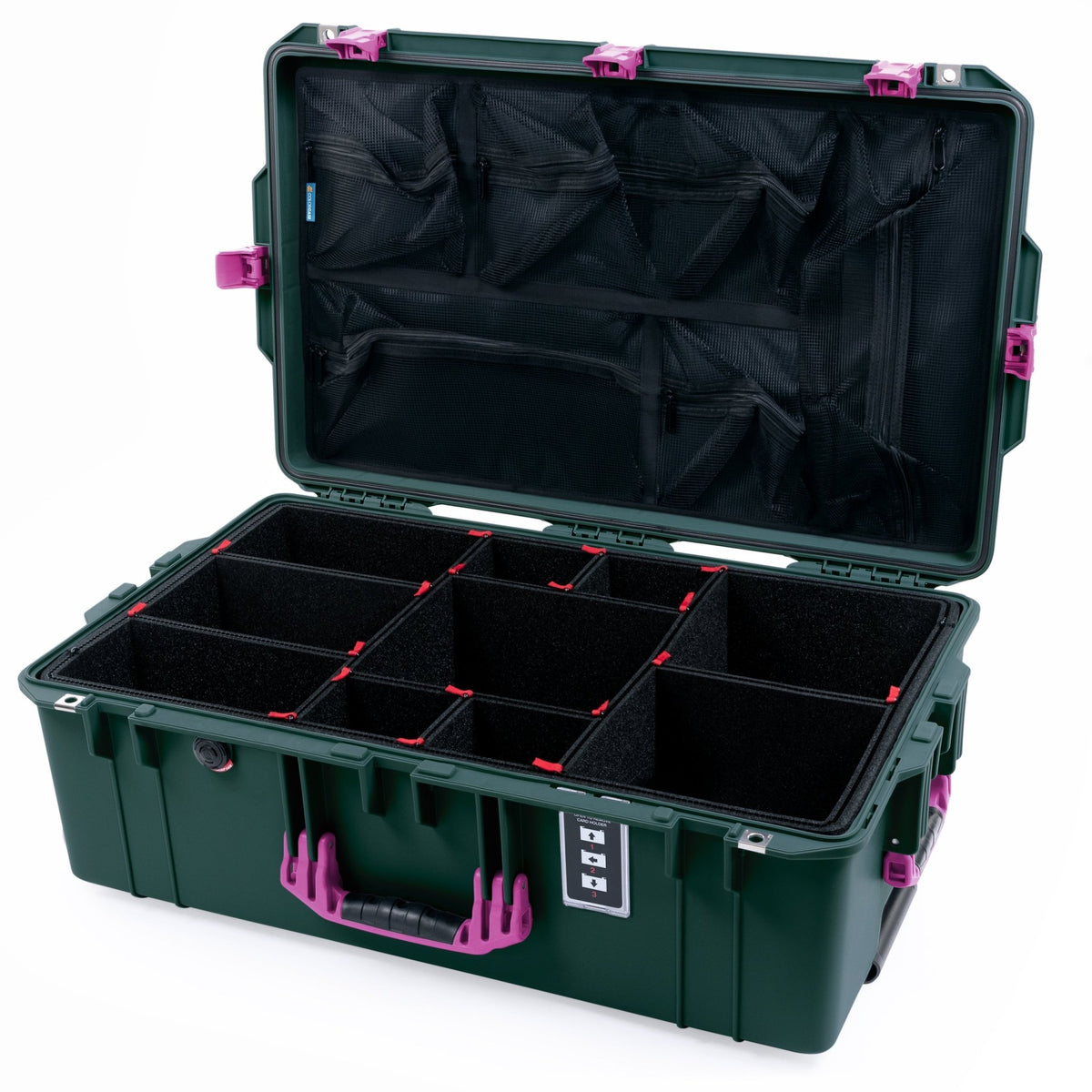 Pelican 1595 Air Case - Trekking Green & Magenta Trolley - TrekPak Divider System / Mesh Lid Organizer