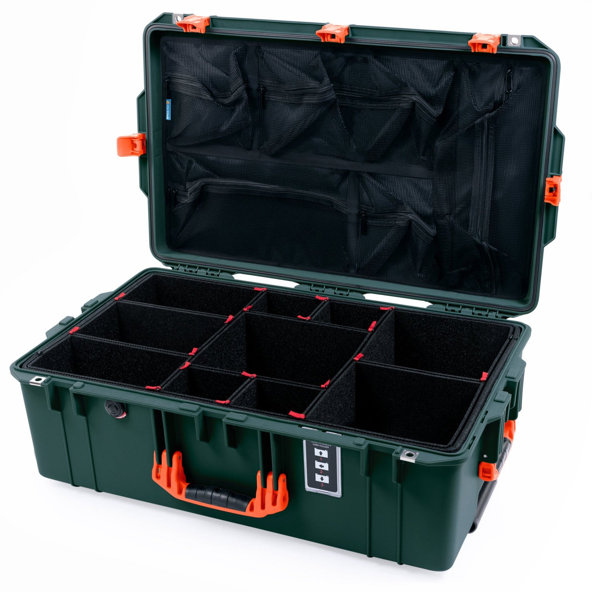 Pelican 1595 Air Case - Trekking Green & Orange - TrekPak Divider System / Mesh Lid Organizer