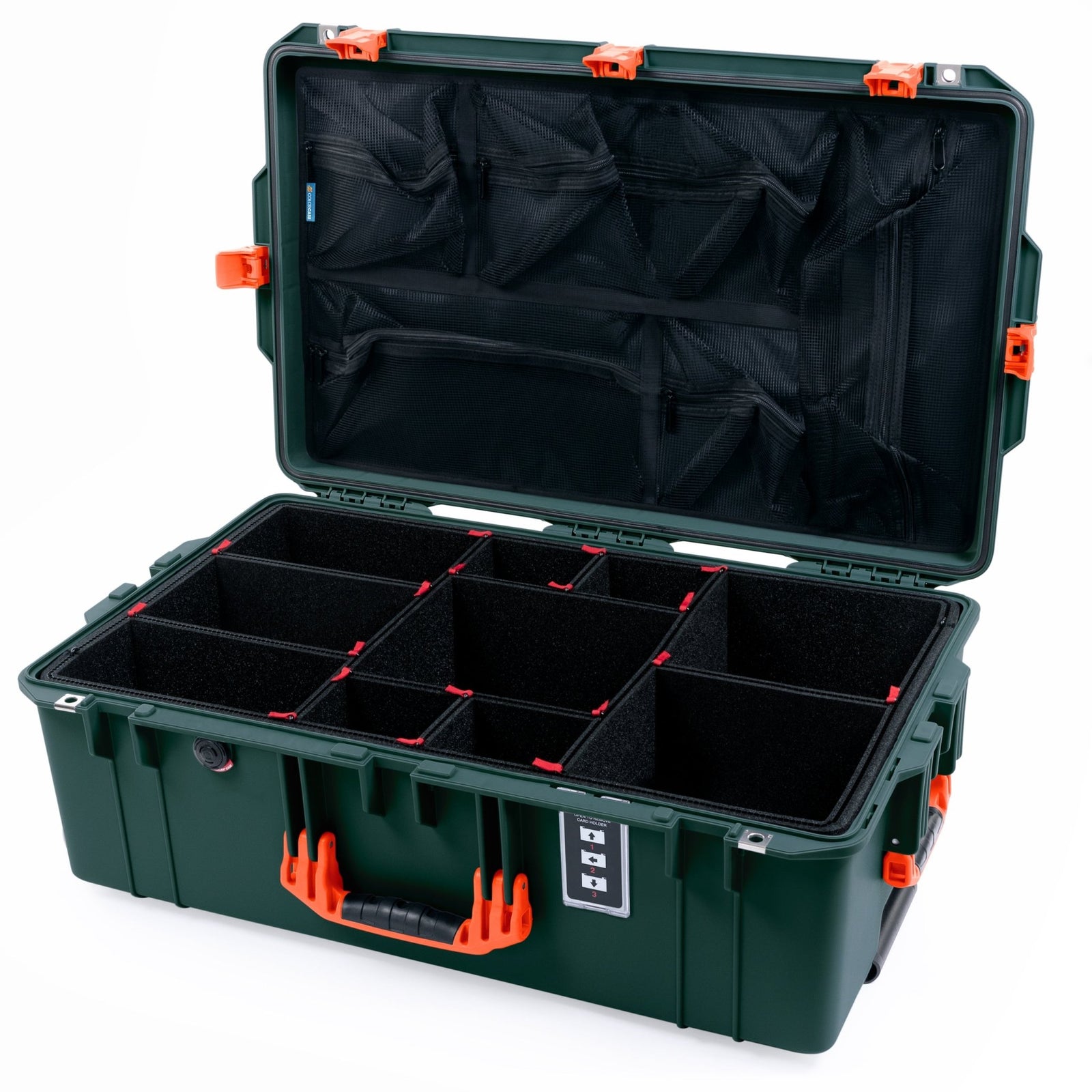 Pelican 1595 Air Case - Trekking Green & Orange - TrekPak Divider System / Mesh Lid Organizer