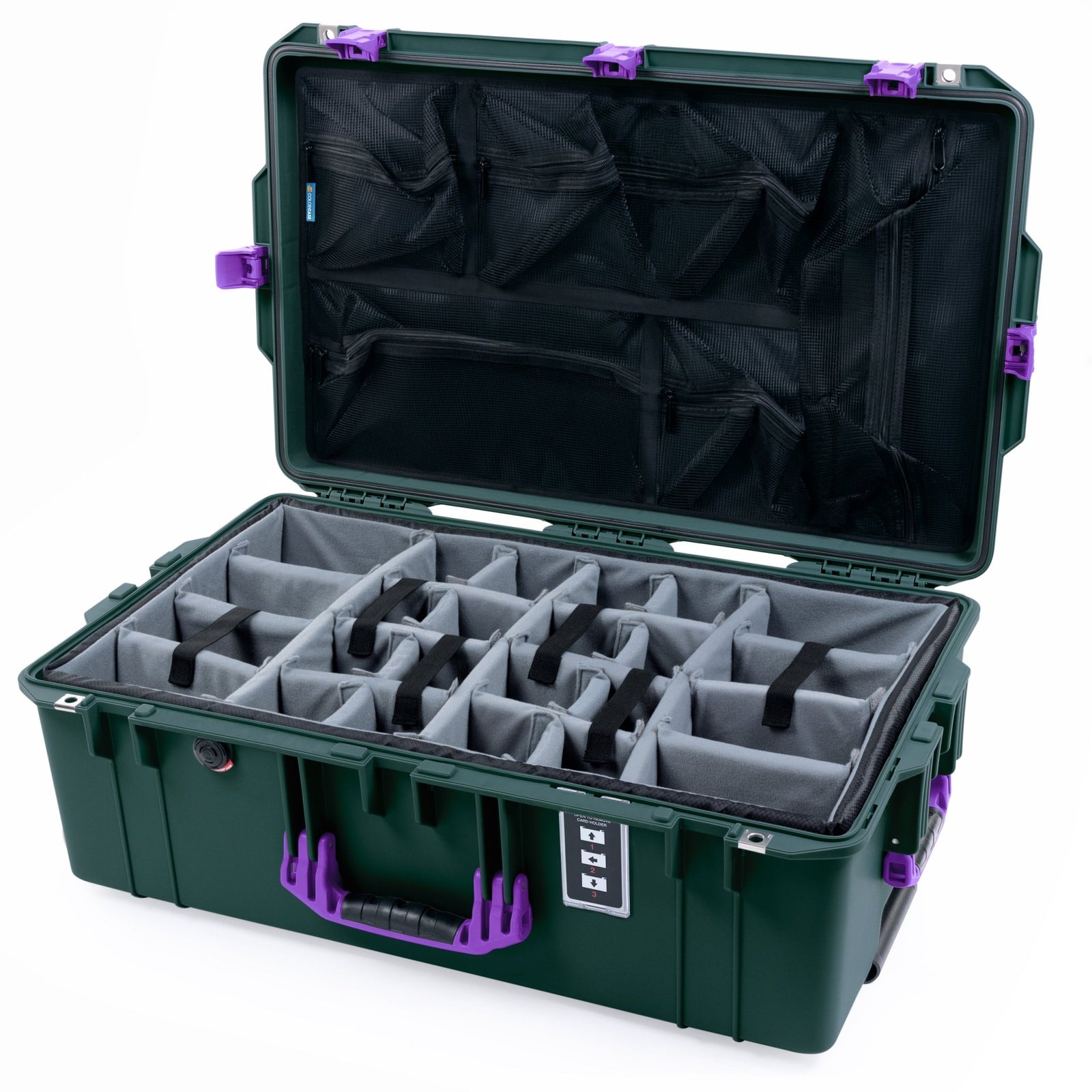 Pelican 1595 Air Case - Trekking Green & Purple - Padded Microfiber Dividers / Mesh Lid Organizer
