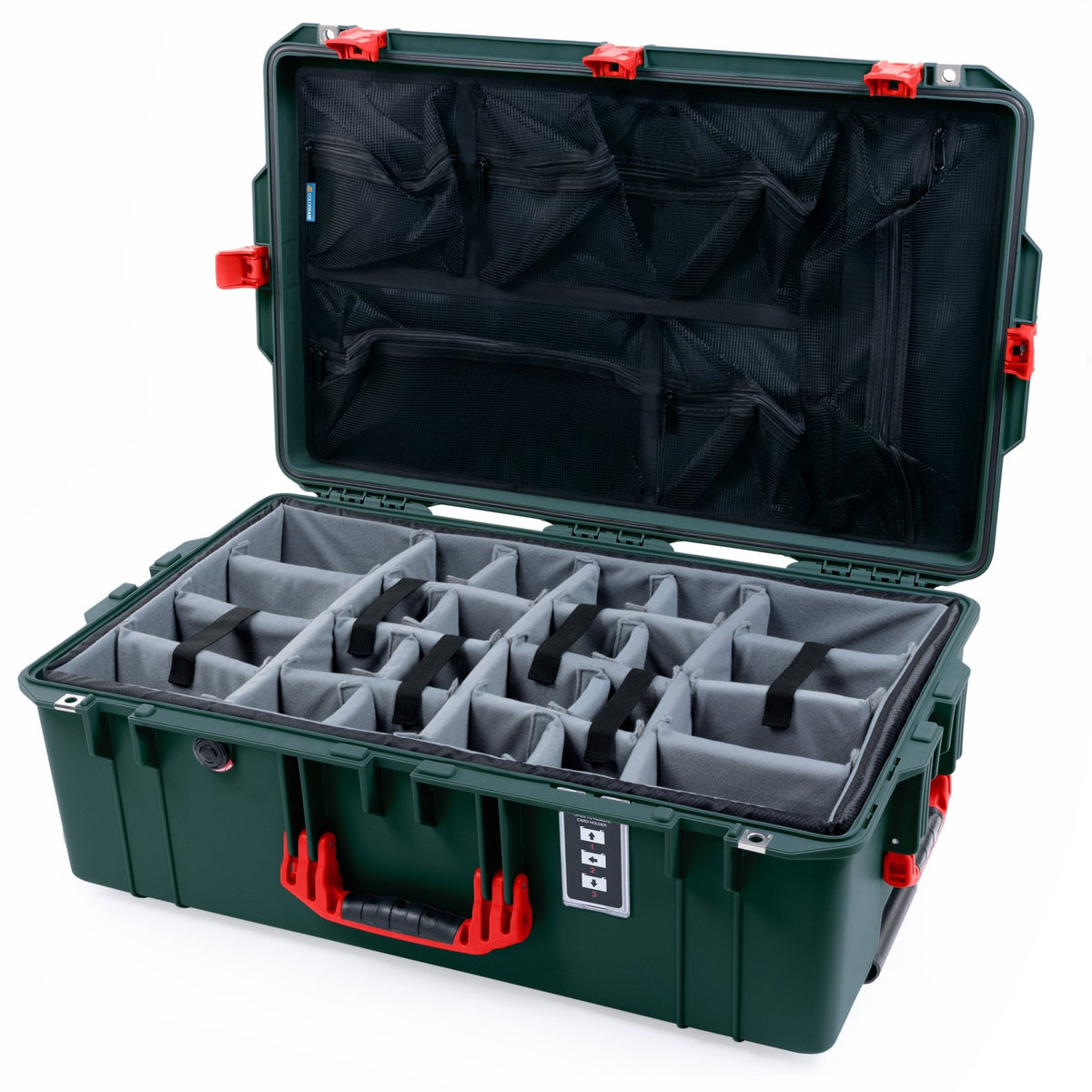 Pelican 1595 Air Case - Trekking Green & Red - Padded Microfiber Dividers / Mesh Lid Organizer