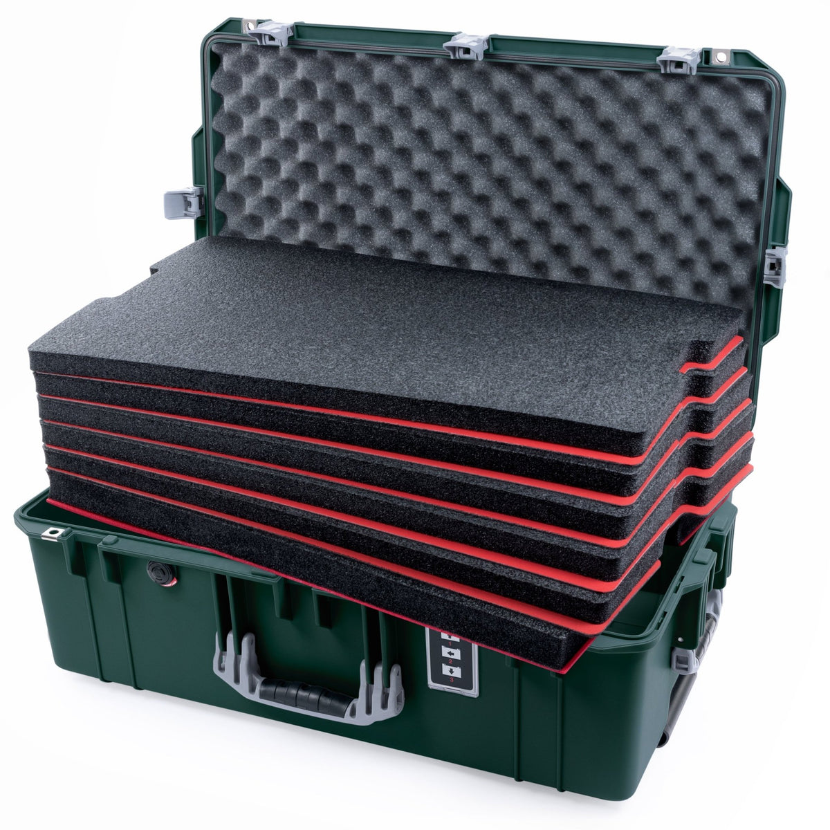 Pelican 1595 Air Case - Trekking Green &amp; Silver Trolley - DIY Tool Foam Kit / Convoluted Lid Foam