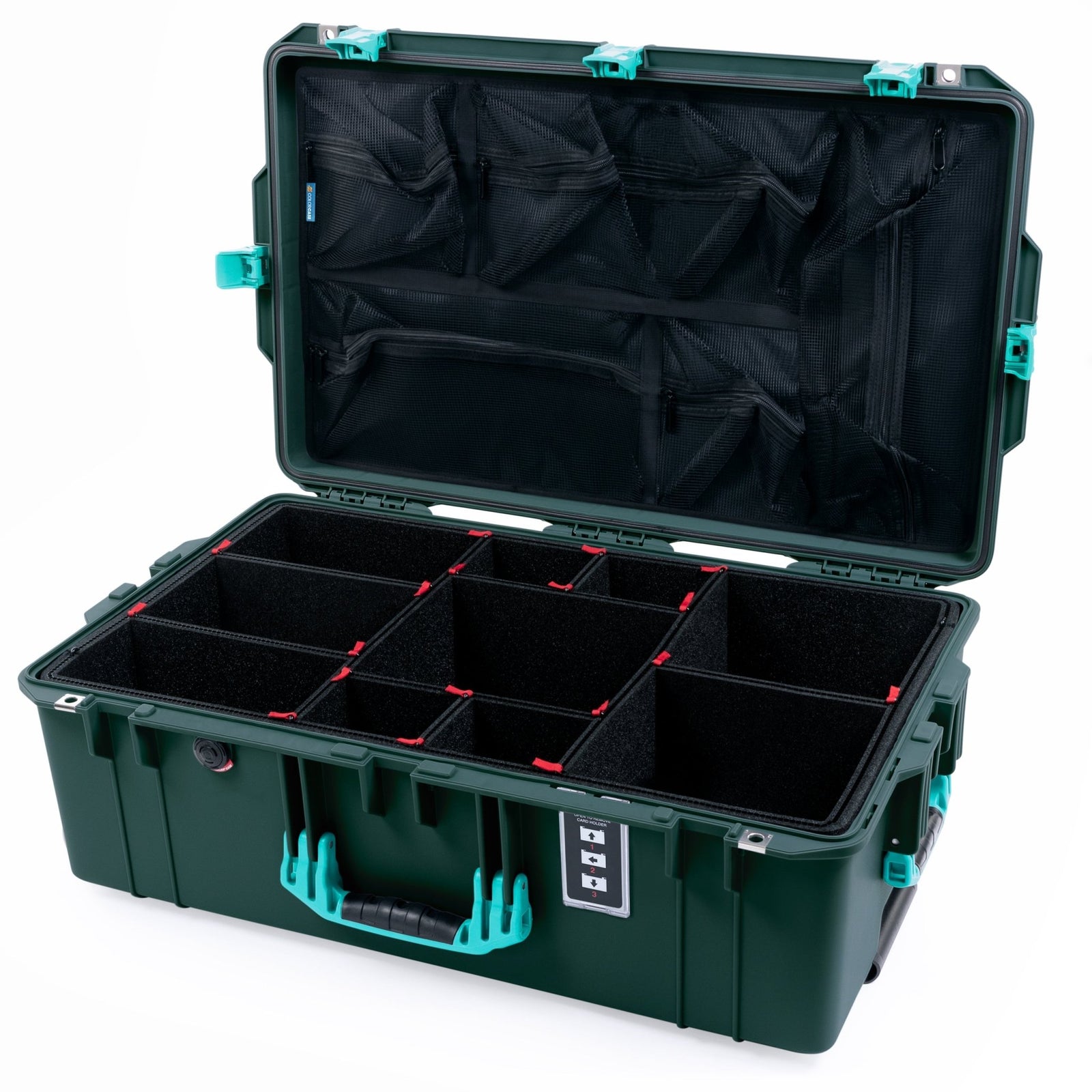 Pelican 1595 Air Case - Trekking Green & Teal - TrekPak Divider System / Mesh Lid Organizer