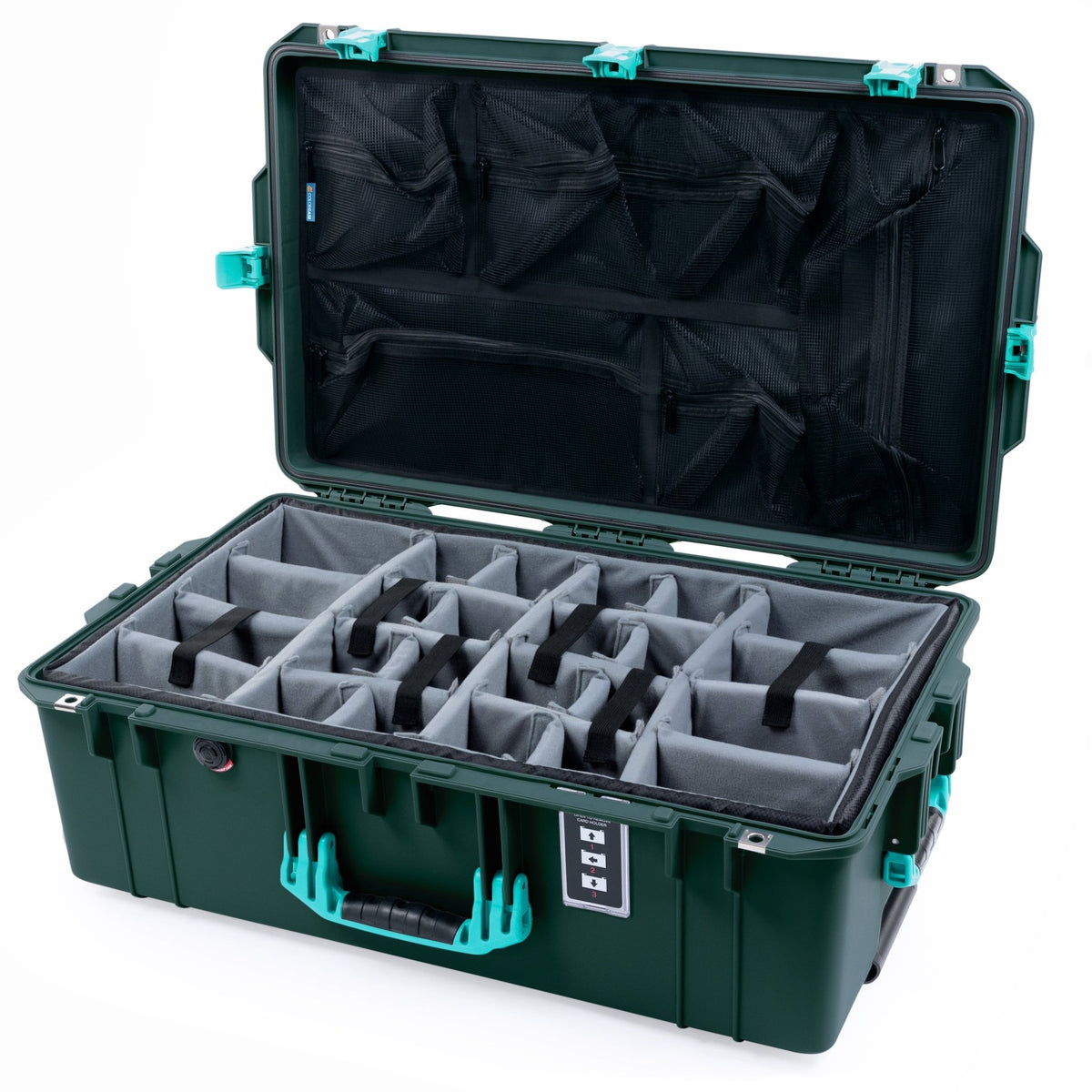 Pelican 1595 Air Case - Trekking Green &amp; Teal Trolley - Padded Microfiber Dividers / Mesh Lid Organizer