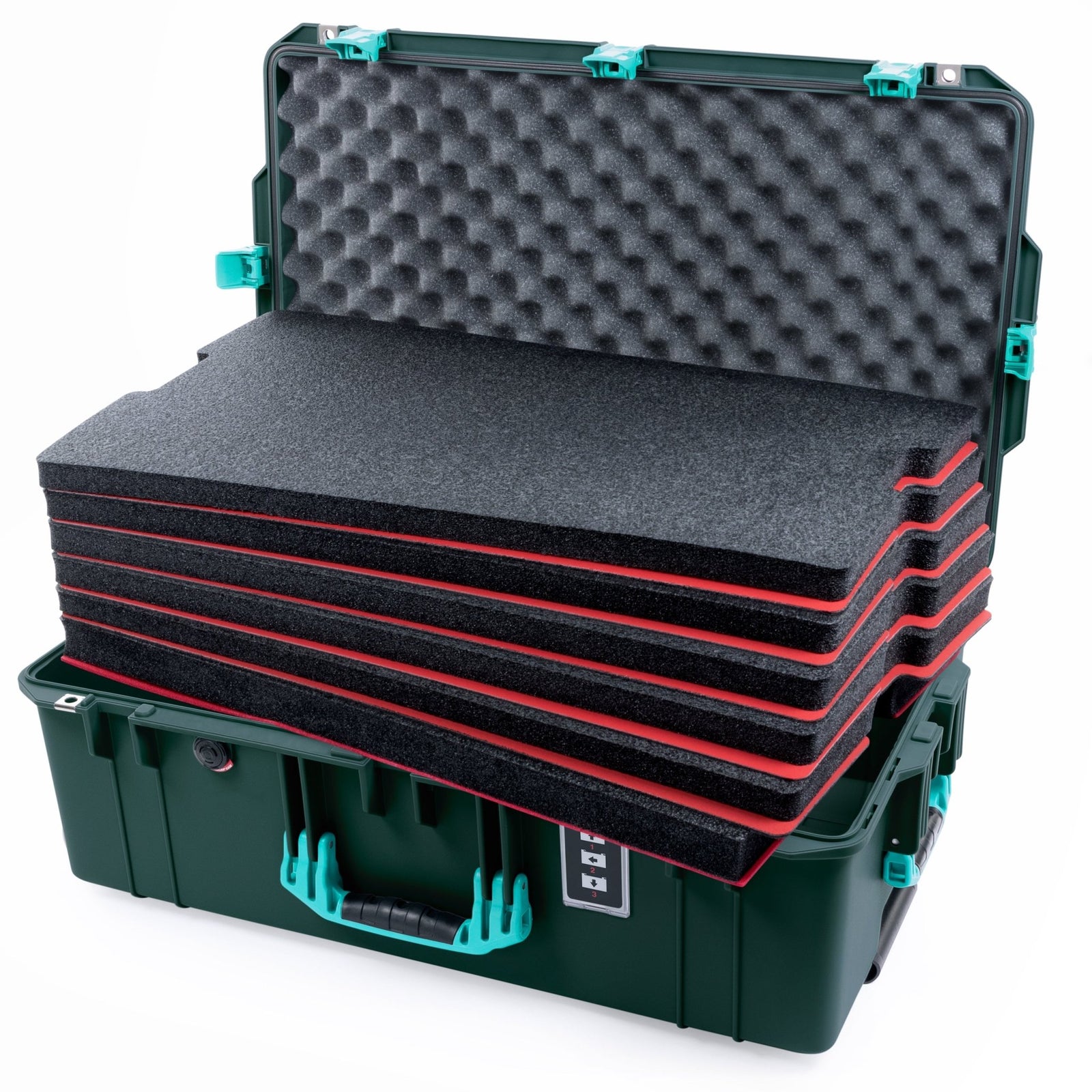 Pelican 1595 Air Case - Trekking Green & Teal Trolley - DIY Tool Foam Kit / Convoluted Lid Foam