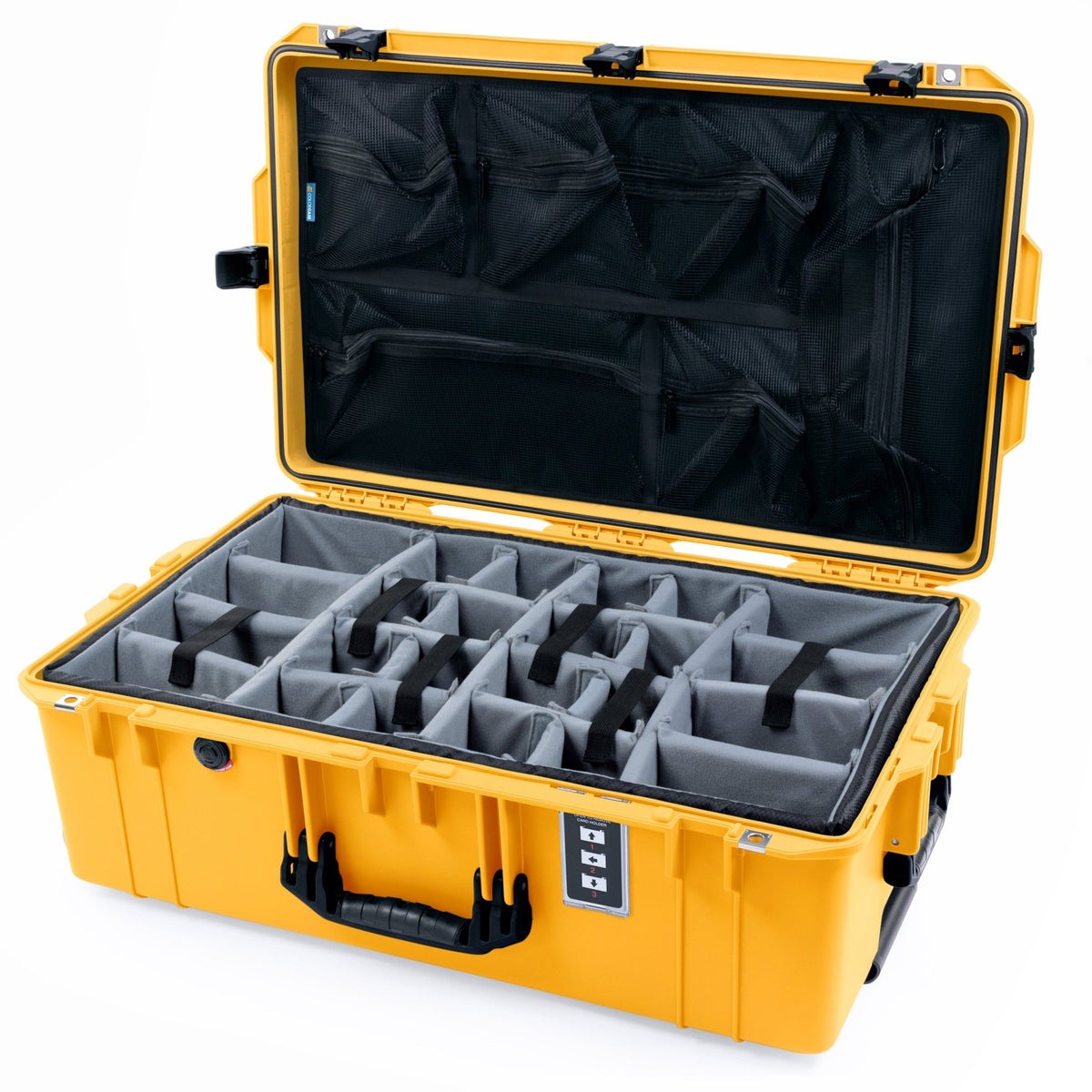 Pelican 1595 Air Case - Yellow & Black Trolley - Padded Microfiber Dividers / Mesh Lid Organizer