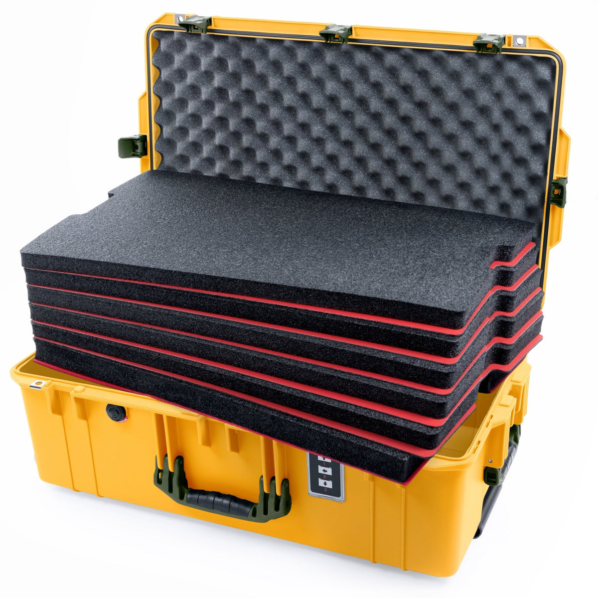 Pelican 1595 Air Case - Yellow & OD Green - DIY Tool Foam Kit / Convoluted Lid Foam