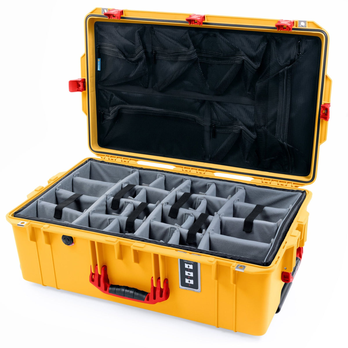 Pelican 1595 Air Case - Yellow & Red Trolley - Padded Microfiber Dividers / Mesh Lid Organizer