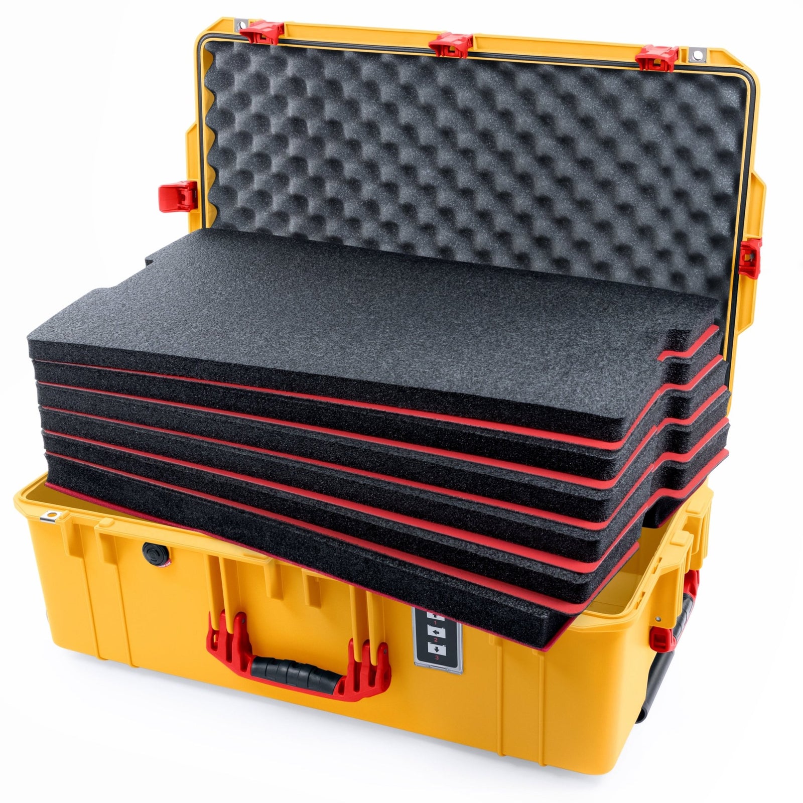 Pelican 1595 Air Case - Yellow & Red Trolley - DIY Tool Foam Kit / Convoluted Lid Foam