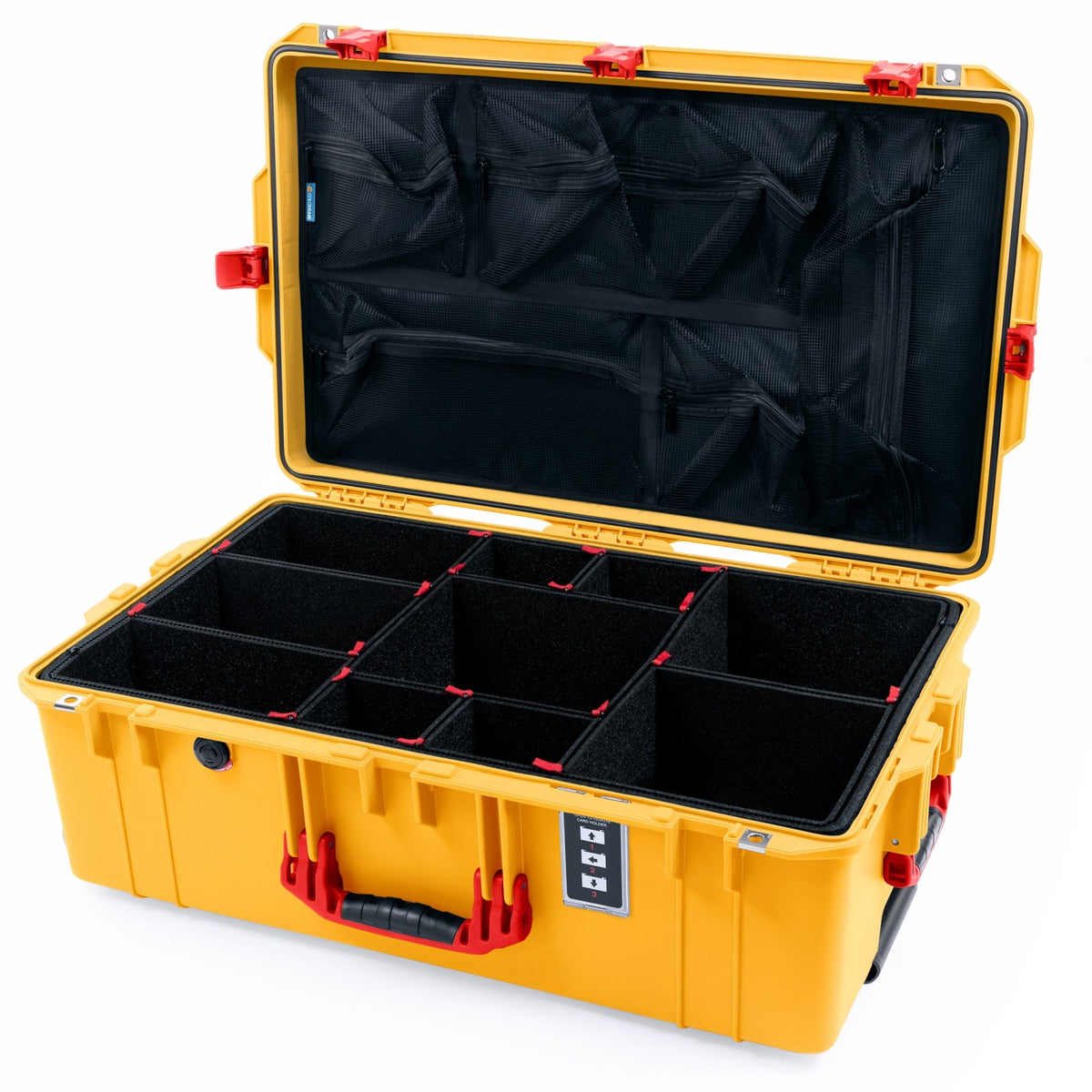 Pelican 1595 Air Case - Yellow & Red Trolley - TrekPak Divider System / Mesh Lid Organizer