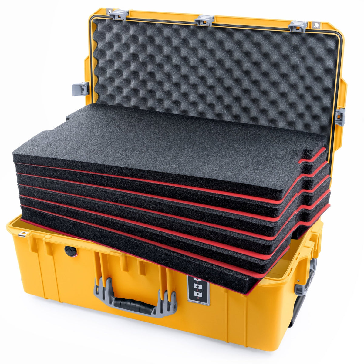Pelican 1595 Air Case - Yellow & Silver Trolley - DIY Tool Foam Kit / Convoluted Lid Foam