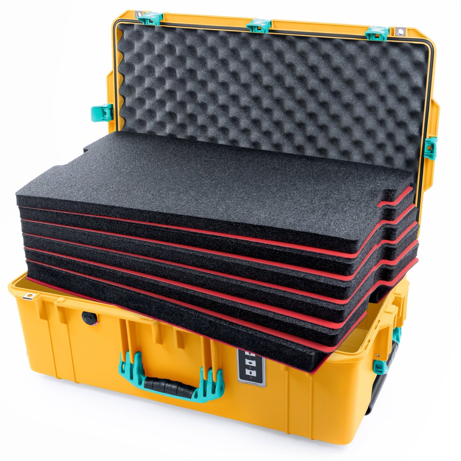 Pelican 1595 Air Case - Yellow & Teal - DIY Tool Foam Kit / Convoluted Lid Foam
