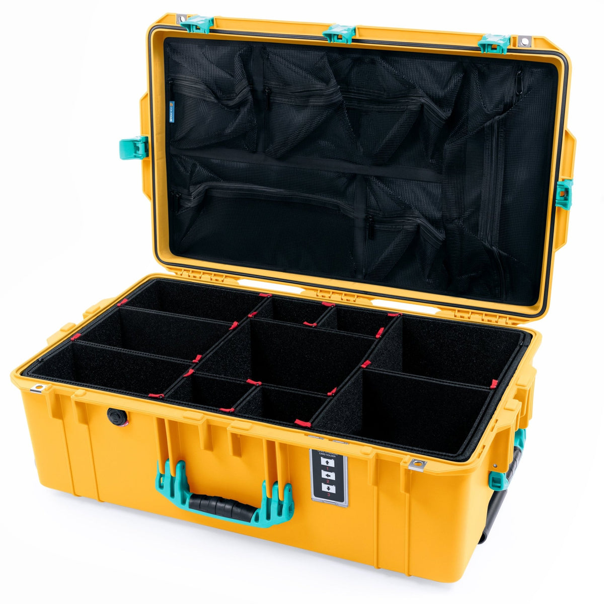 Pelican 1595 Air Case - Yellow & Teal - TrekPak Divider System / Mesh Lid Organizer