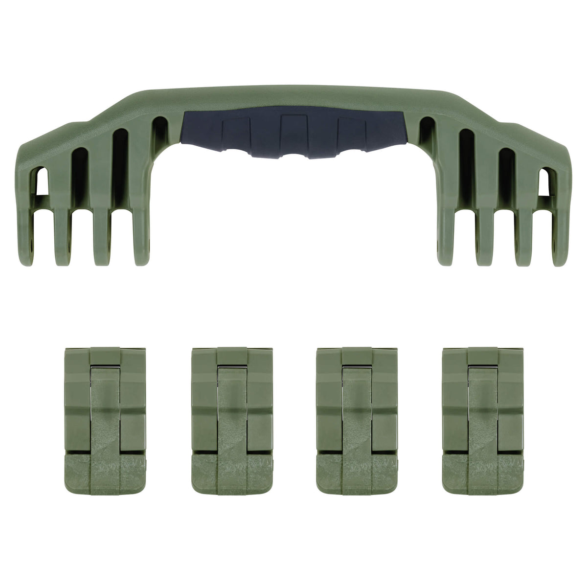 Pelican 1600 Replacement Handle &amp; Latch Set - OD Green (1 Handle, 4 Standard Latches) -