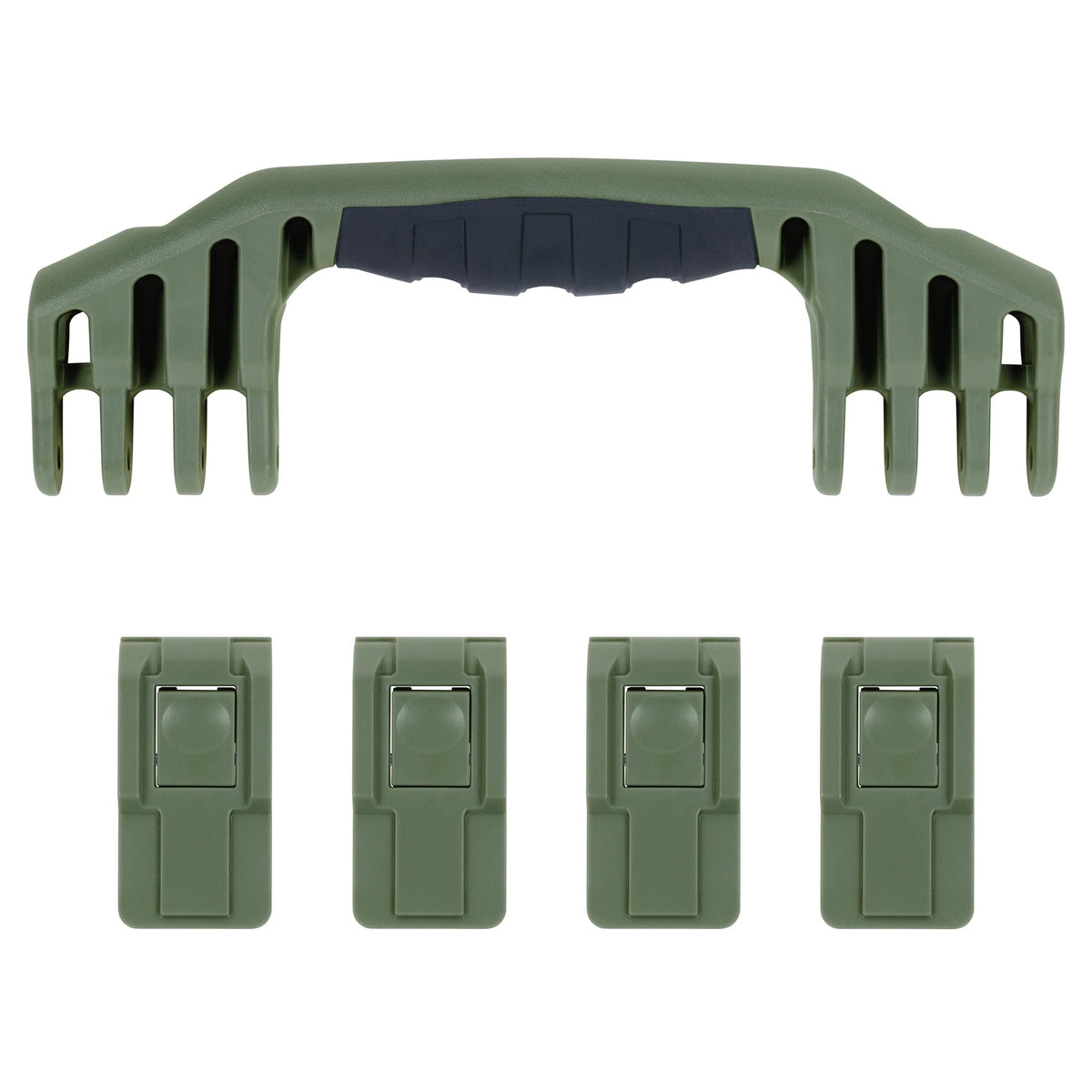 Pelican 1600 Replacement Handle &amp; Latch Set - OD Green (1 Handle, 4 Push-Button Latches) -