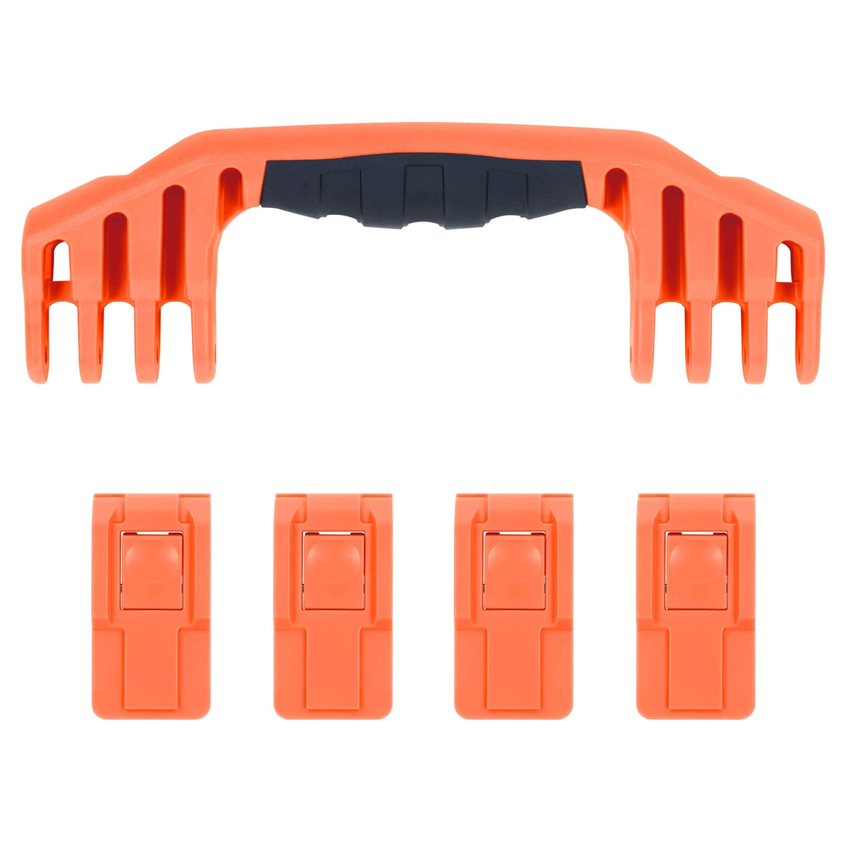Pelican 1600 Replacement Handle &amp; Latch Set - Orange (1 Handle, 4 Push-Button Latches) -