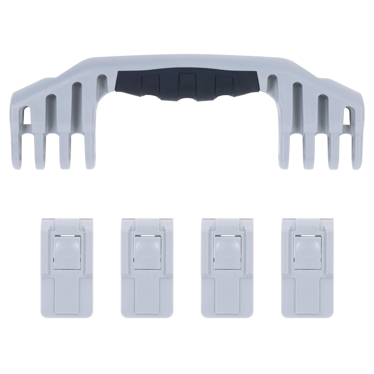 Pelican 1600 Replacement Handle &amp; Latch Set - Silver (1 Handle, 4 Push-Button Latches) -