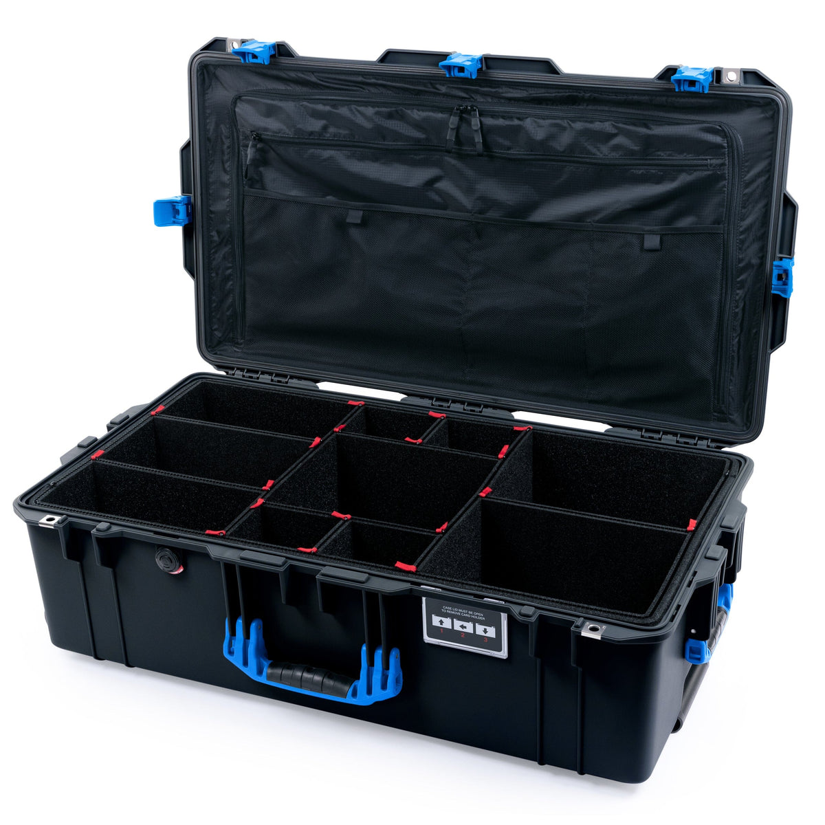 Pelican 1615 Air Case - Black &amp; Blue Trolley TrekPak Divider System / TRVL Lid Organizer ColorCase 016150-0320-110-121-120