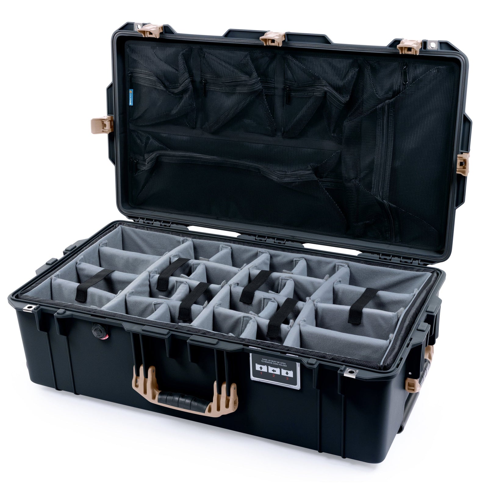 Pelican 1615 Air Case - Black & Desert Tan Padded Microfiber Dividers / Mesh Lid Organizer ColorCase 016150-0170-110-311
