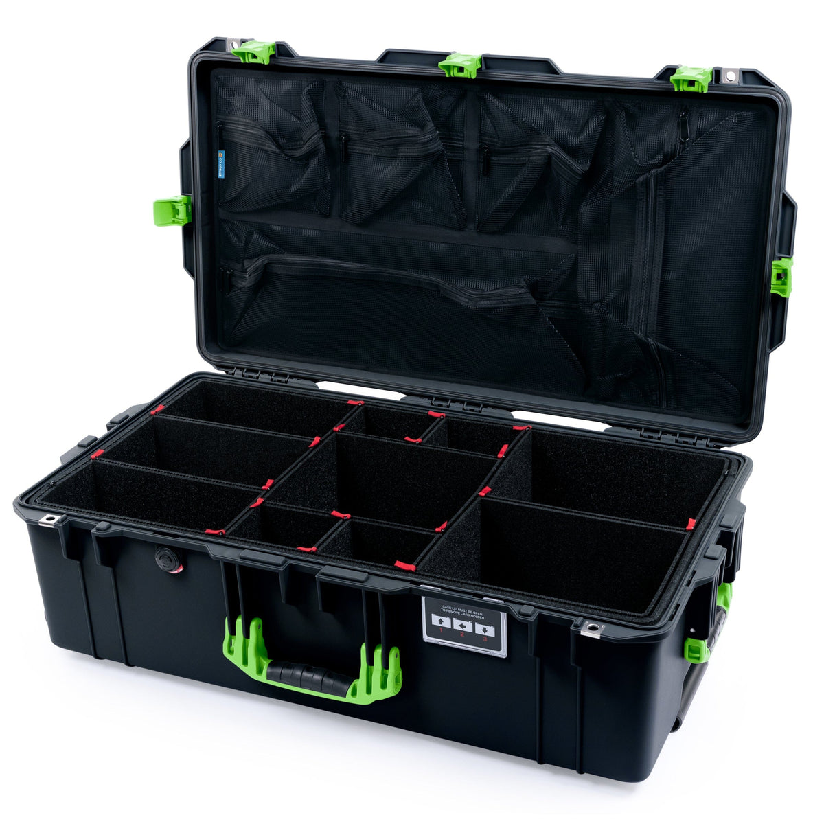 Pelican 1615 Air Case - Black &amp; Lime Green TrekPak Divider System / Mesh Lid Organizer ColorCase 016150-0120-110-301