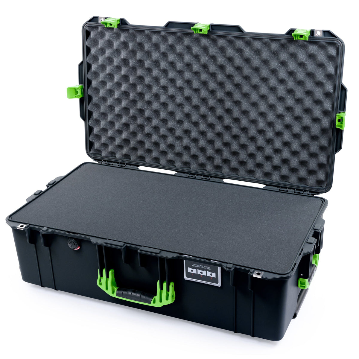 Pelican 1615 Air Case - Black &amp; Lime Green Trolley Pick &amp; Pluck Foam / Convoluted Lid Foam ColorCase 016150-0001-110-301-300