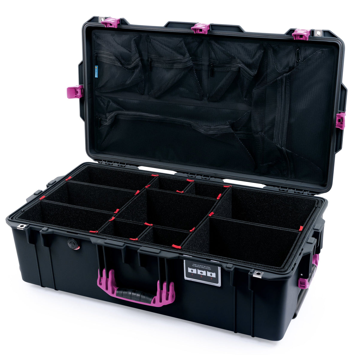 Pelican 1615 Air Case - Black &amp; Magenta Trolley TrekPak Divider System / Mesh Lid Organizer ColorCase 016150-0120-110-401-400