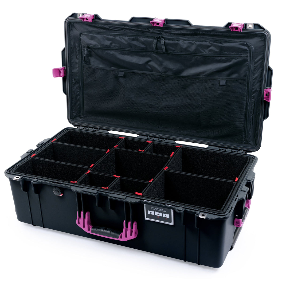 Pelican 1615 Air Case - Black &amp; Magenta Trolley TrekPak Divider System / TRVL Lid Organizer ColorCase 016150-0320-110-401-400