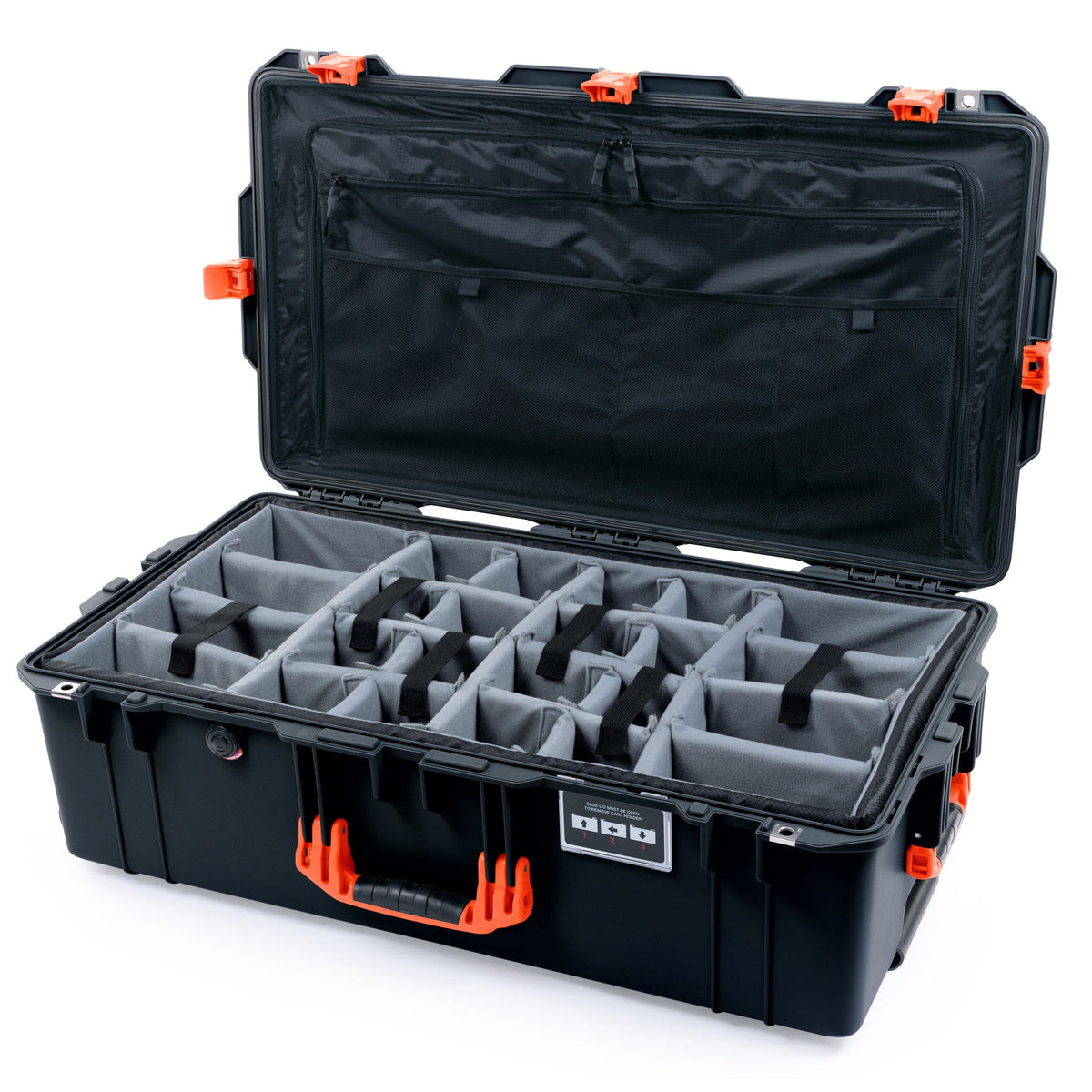 Pelican 1615 Air Case - Black &amp; Orange Trolley Padded Microfiber Dividers / TRVL Lid Organizer ColorCase 016150-0370-110-151-150