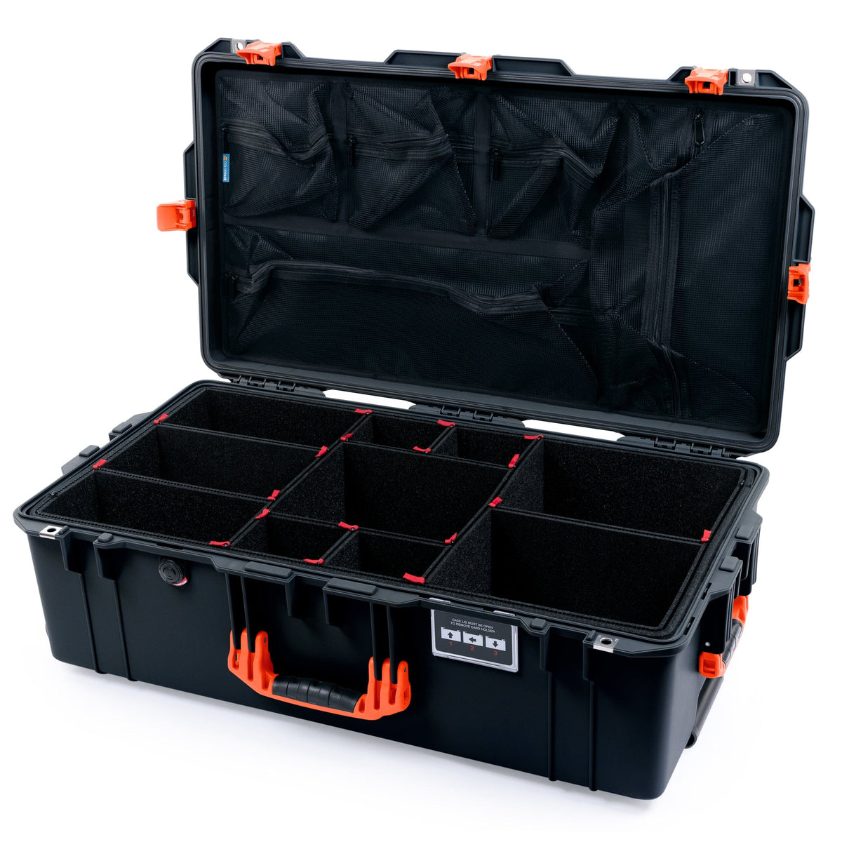 Pelican 1615 Air Case - Black &amp; Orange Trolley TrekPak Divider System / Mesh Lid Organizer ColorCase 016150-0120-110-151-150