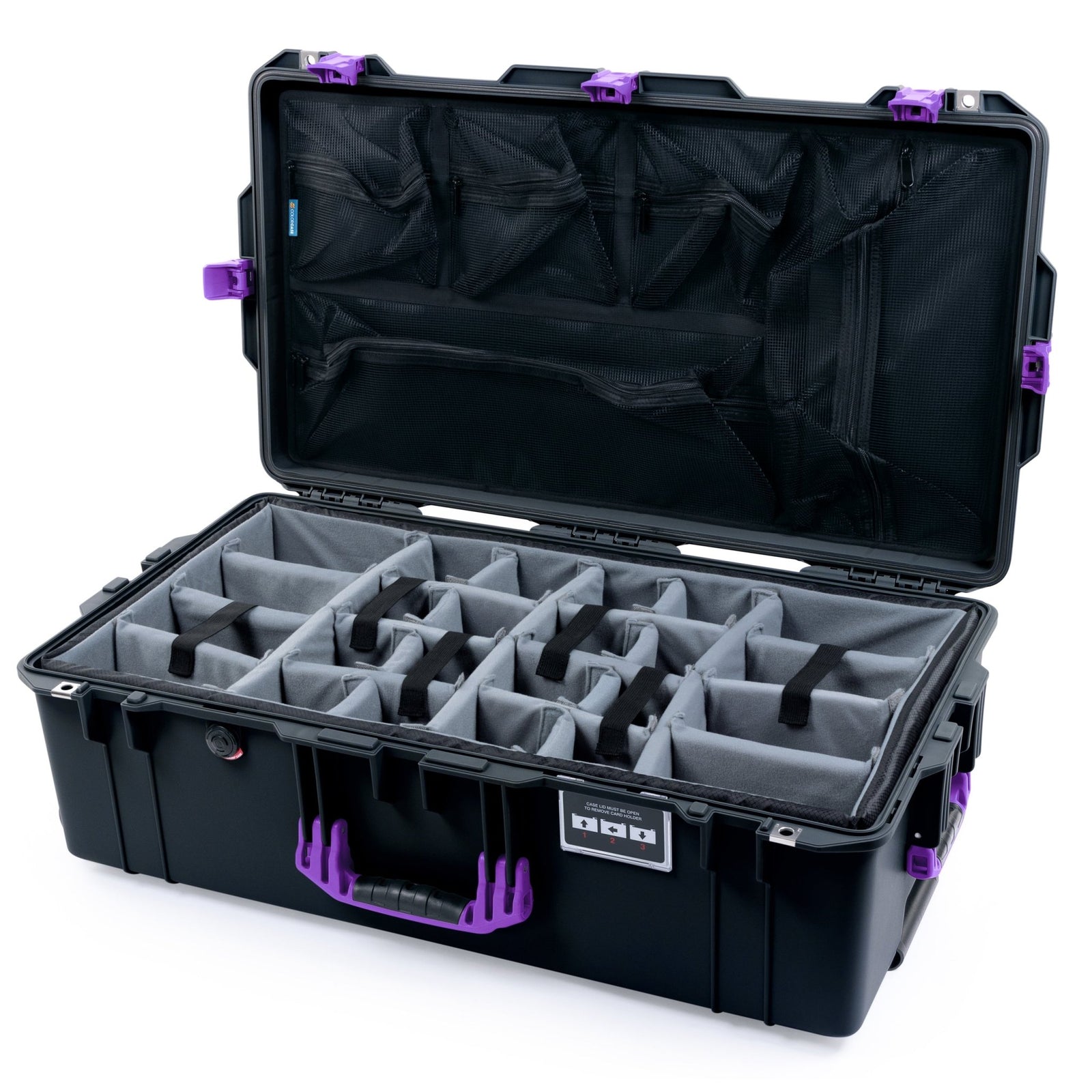 Pelican 1615 Air Case - Black & Purple - Padded Microfiber Dividers / Mesh Lid Organizer