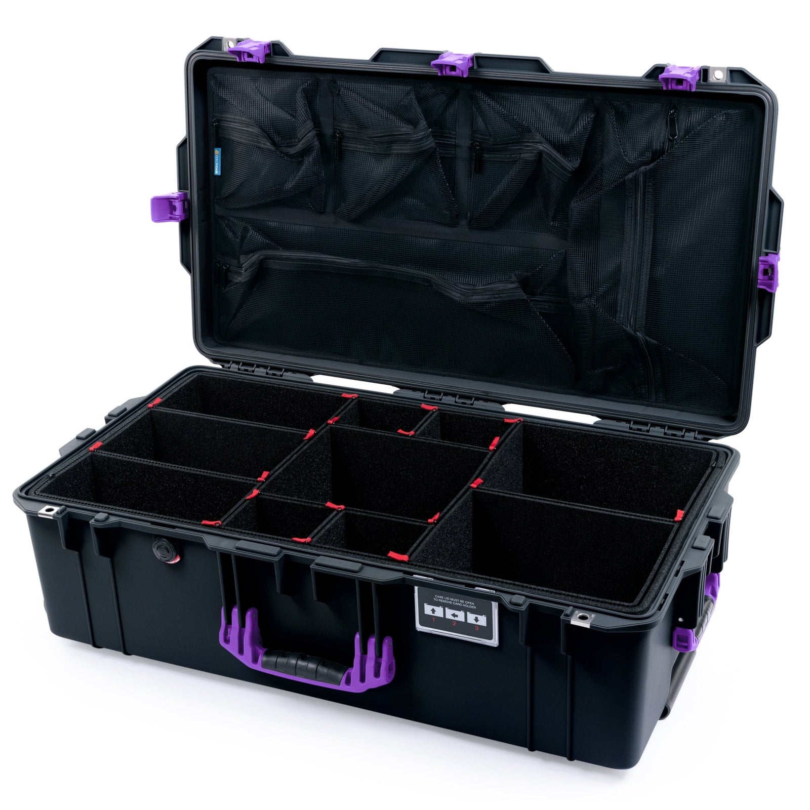 Pelican 1615 Air Case - Black & Purple - TrekPak Divider System / Mesh Lid Organizer