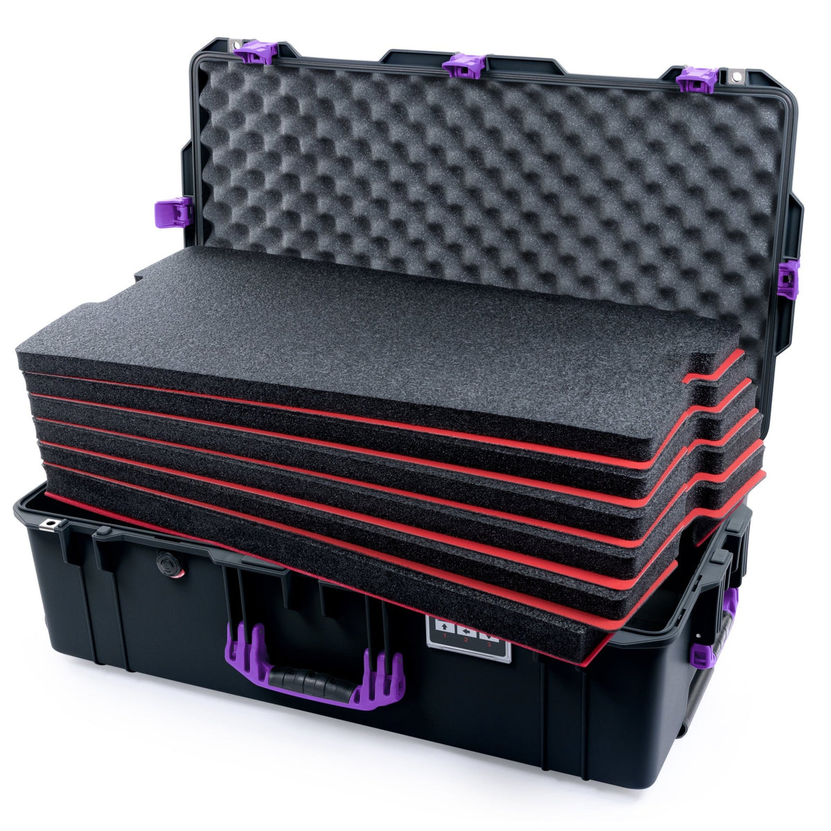 Pelican 1615 Air Case - Black &amp; Purple Trolley - DIY Tool Foam Kit / Convoluted Lid Foam