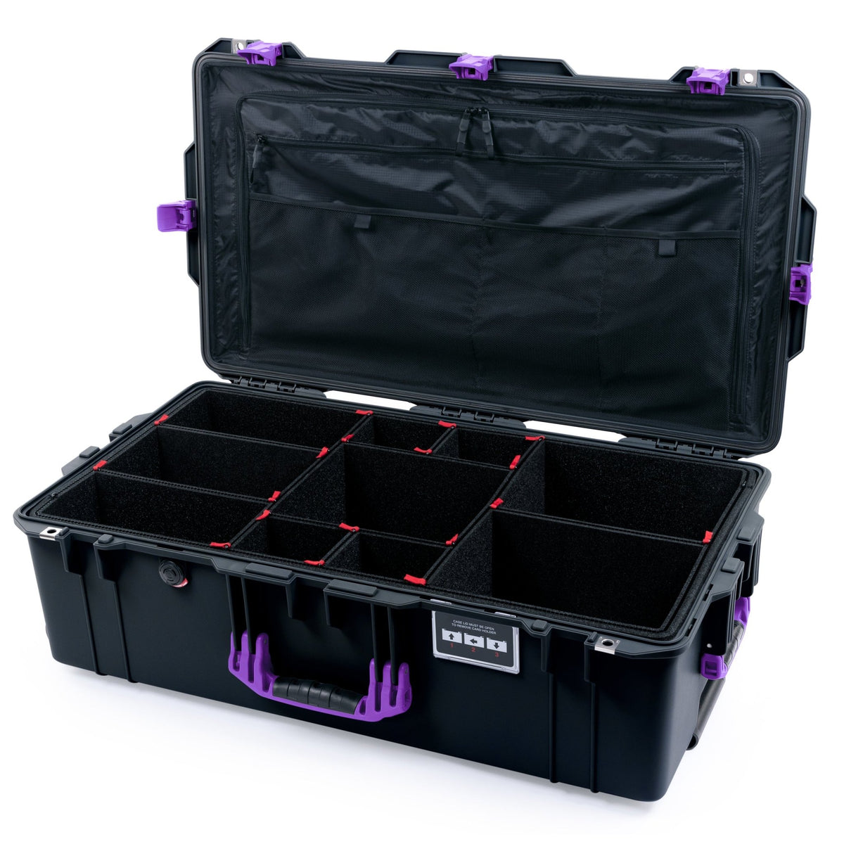 Pelican 1615 Air Case - Black &amp; Purple Trolley - TrekPak Divider System / TRVL Lid Organizer