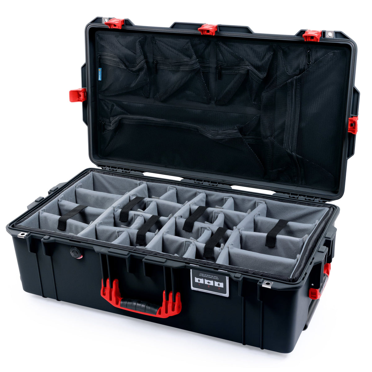 Pelican 1615 Air Case - Black &amp; Red Padded Microfiber Dividers / Mesh Lid Organizer ColorCase 016150-0170-110-321