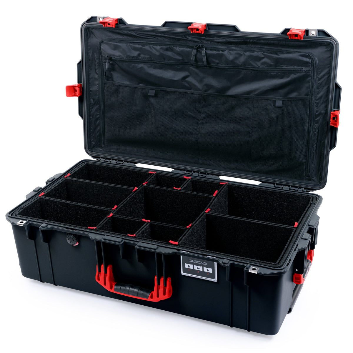 Pelican 1615 Air Case - Black &amp; Red Trolley TrekPak Divider System / TRVL Lid Organizer ColorCase 016150-0320-110-321-320