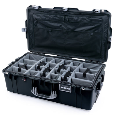Pelican 1615 Air Case - Black & Silver Trolley Padded Microfiber Dividers / TRVL Lid Organizer ColorCase 016150-0370-110-181-180