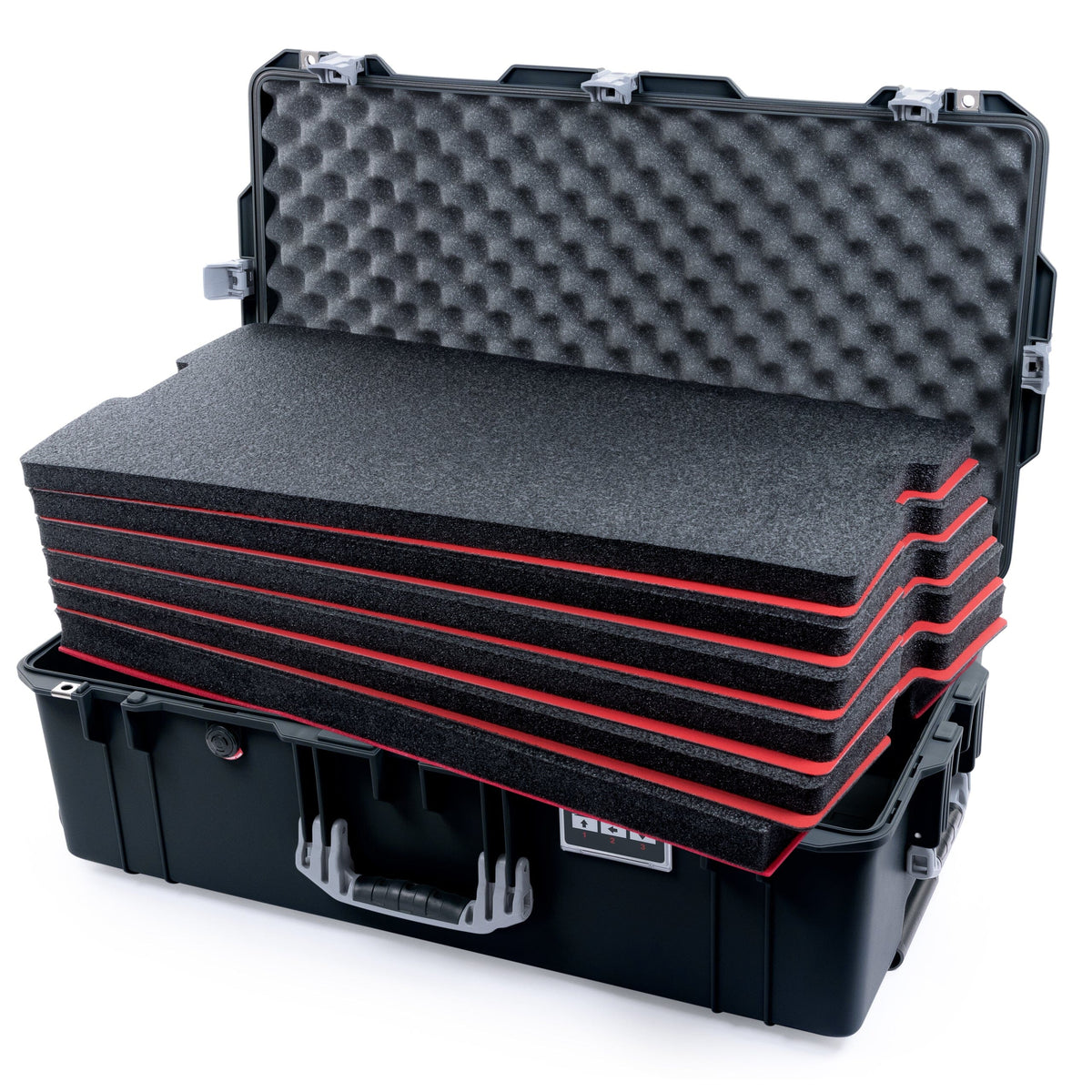 Pelican 1615 Air Case - Black &amp; Silver Trolley DIY Tool Foam Kit / Convoluted Lid Foam ColorCase 016150-0060-110-181-180