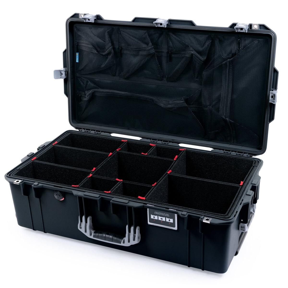 Pelican 1615 Air Case - Black &amp; Silver Trolley TrekPak Divider System / Mesh Lid Organizer ColorCase 016150-0120-110-181-180